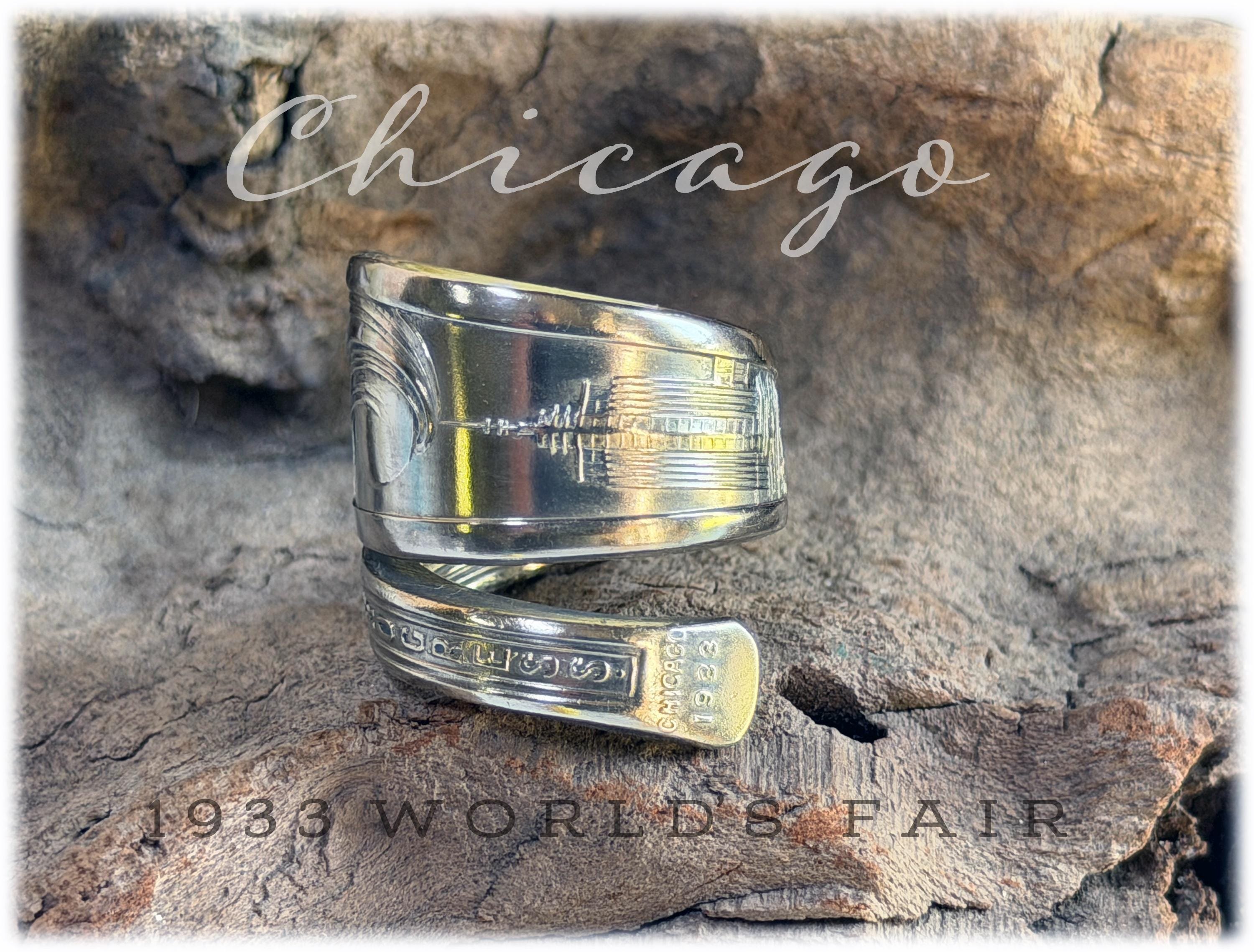 Antique Spiral Bypass Ring, Chicago 1933 World's Fair, Silverplate Spoon