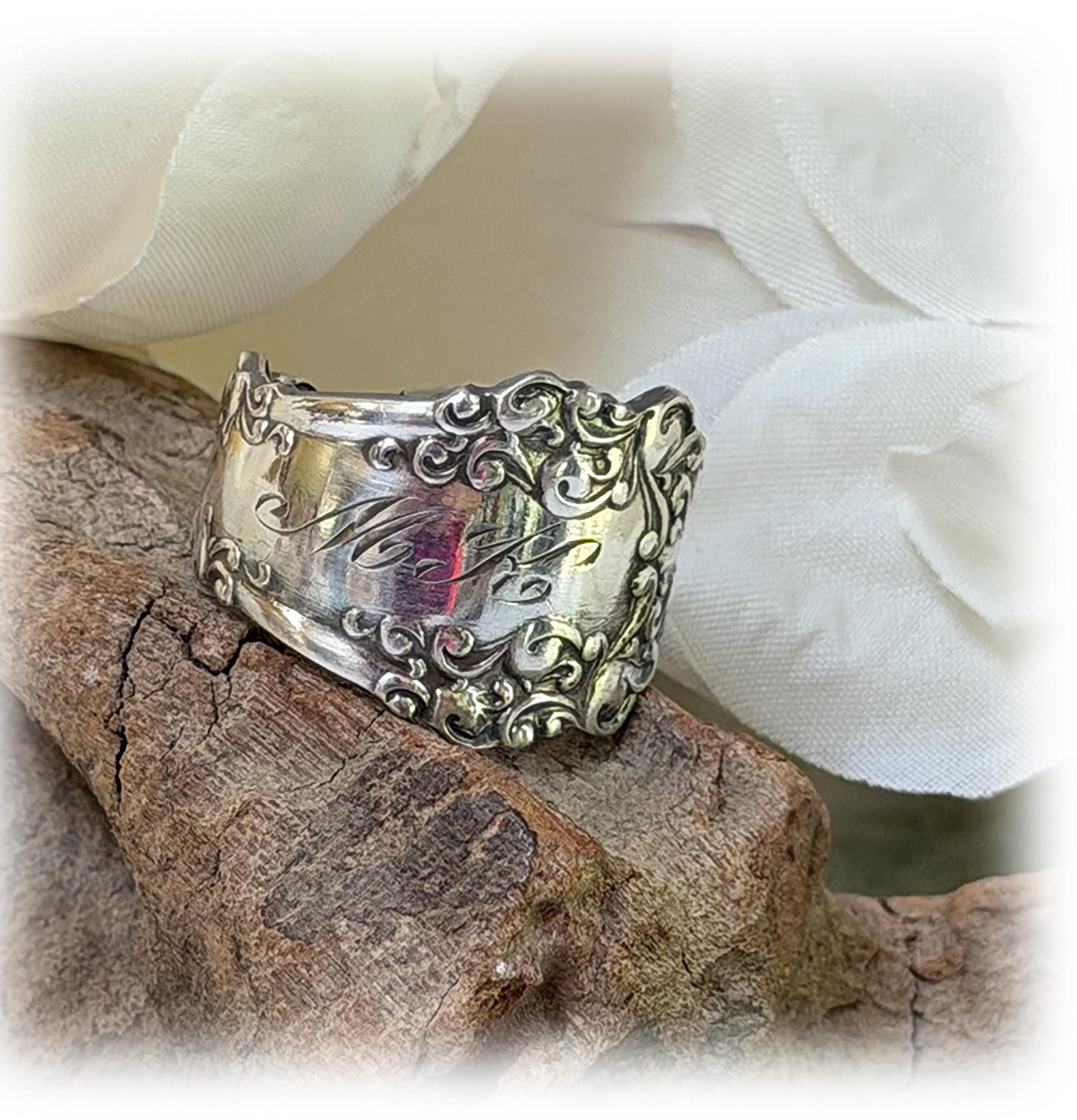 Art Nouveau 1897 Berkshire, Antique Spoon Ring with MK Monogram