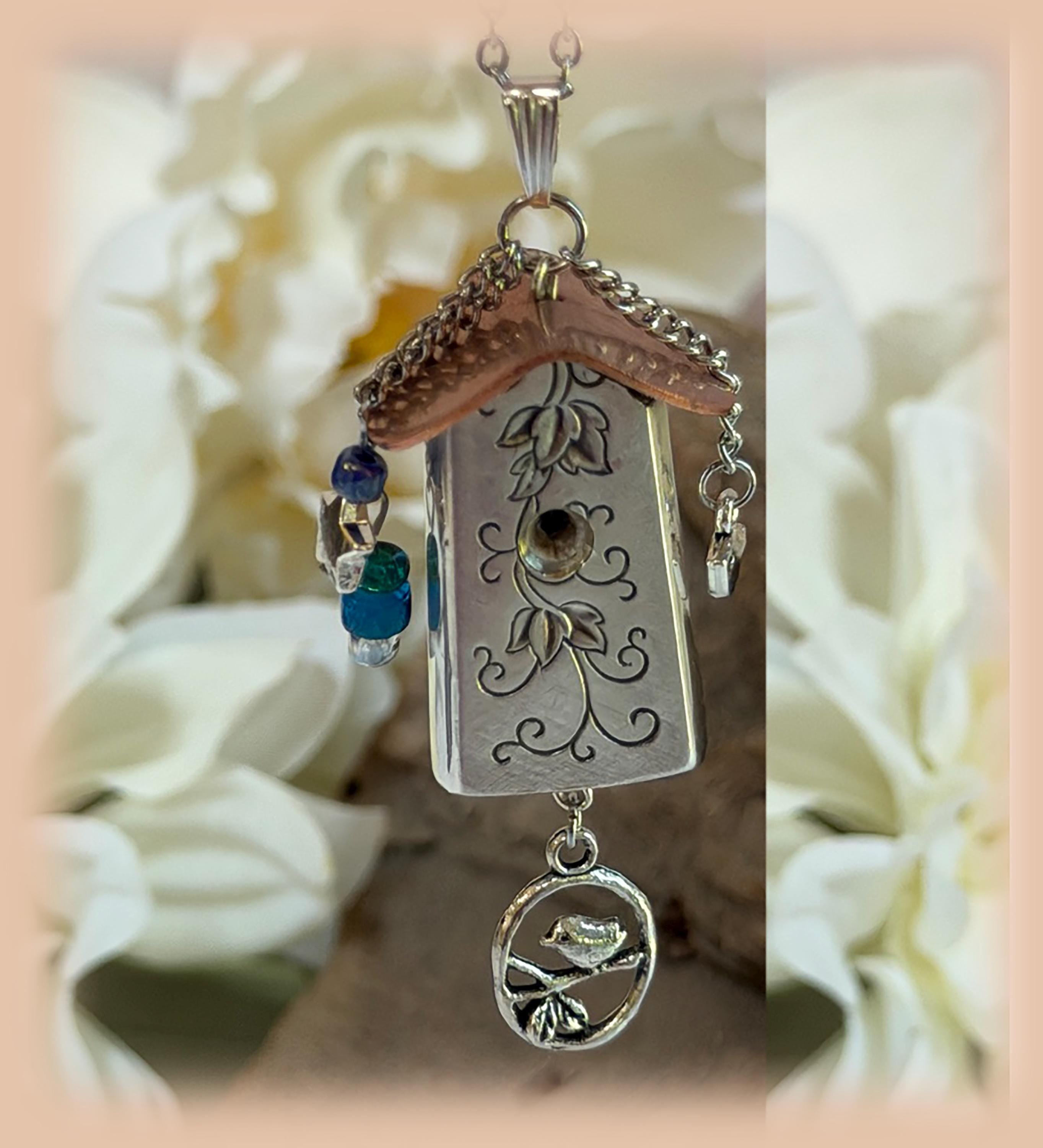Fairy Bird House Pendant, Silver Lace 1968, Knife Handle, Little Bird
