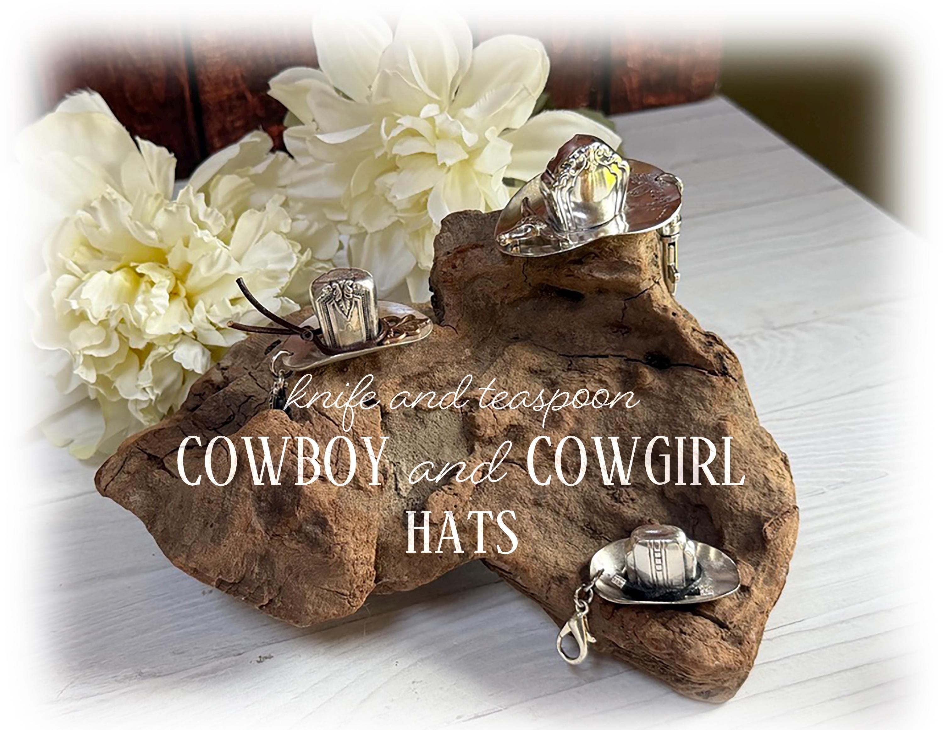 Silver Spoon and Knife Cowboy Cowgirl Hats Charms Keyrings: Choose from 3 Designs