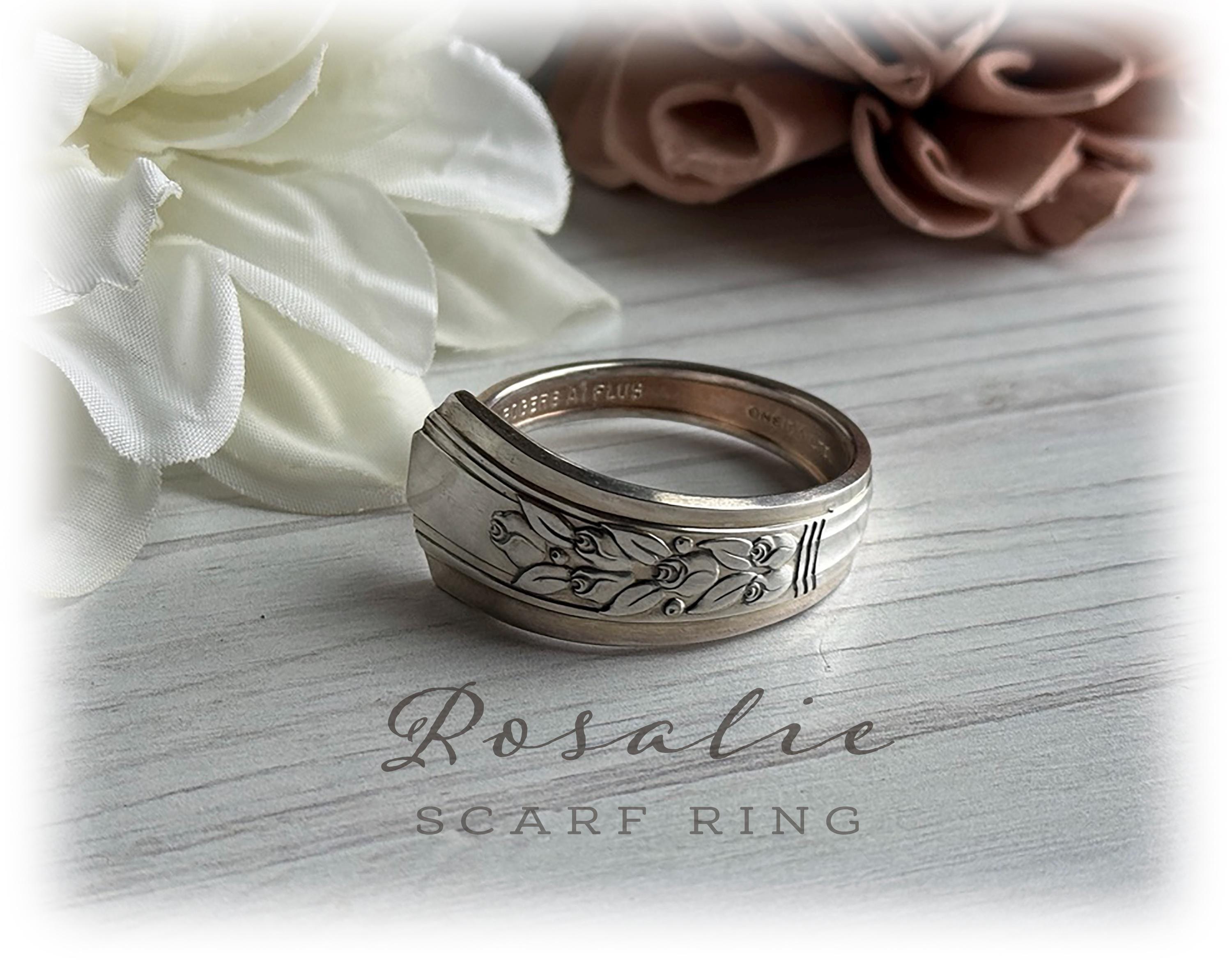 Large Silver Scarf Ring, ROSALIE Pattern, 1938, Upcycled Silverplate Spoon Jewelry, Scarf Accessory
