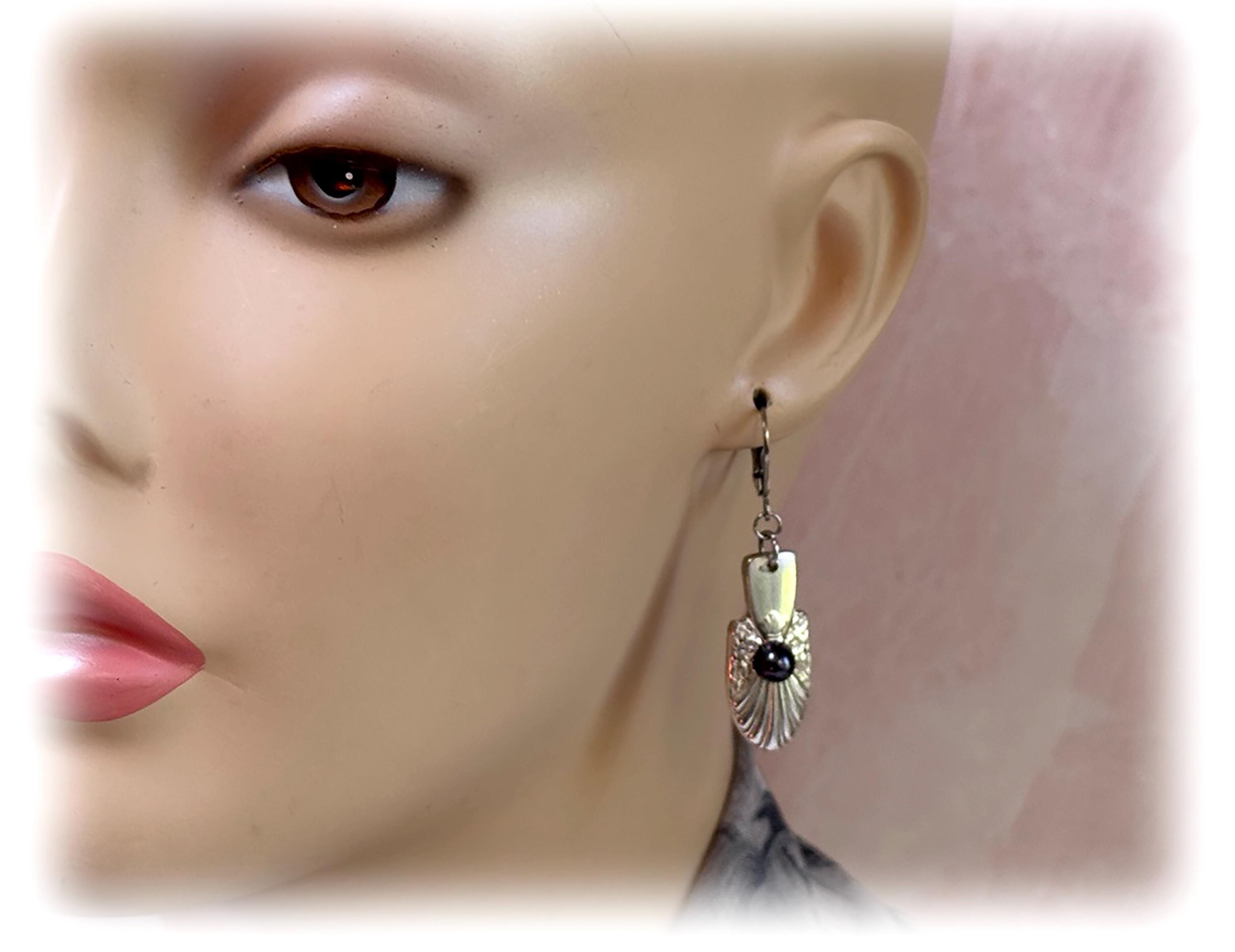Black Pearl Radiance Spoon Earrings: Art Deco Silverplate, 1939