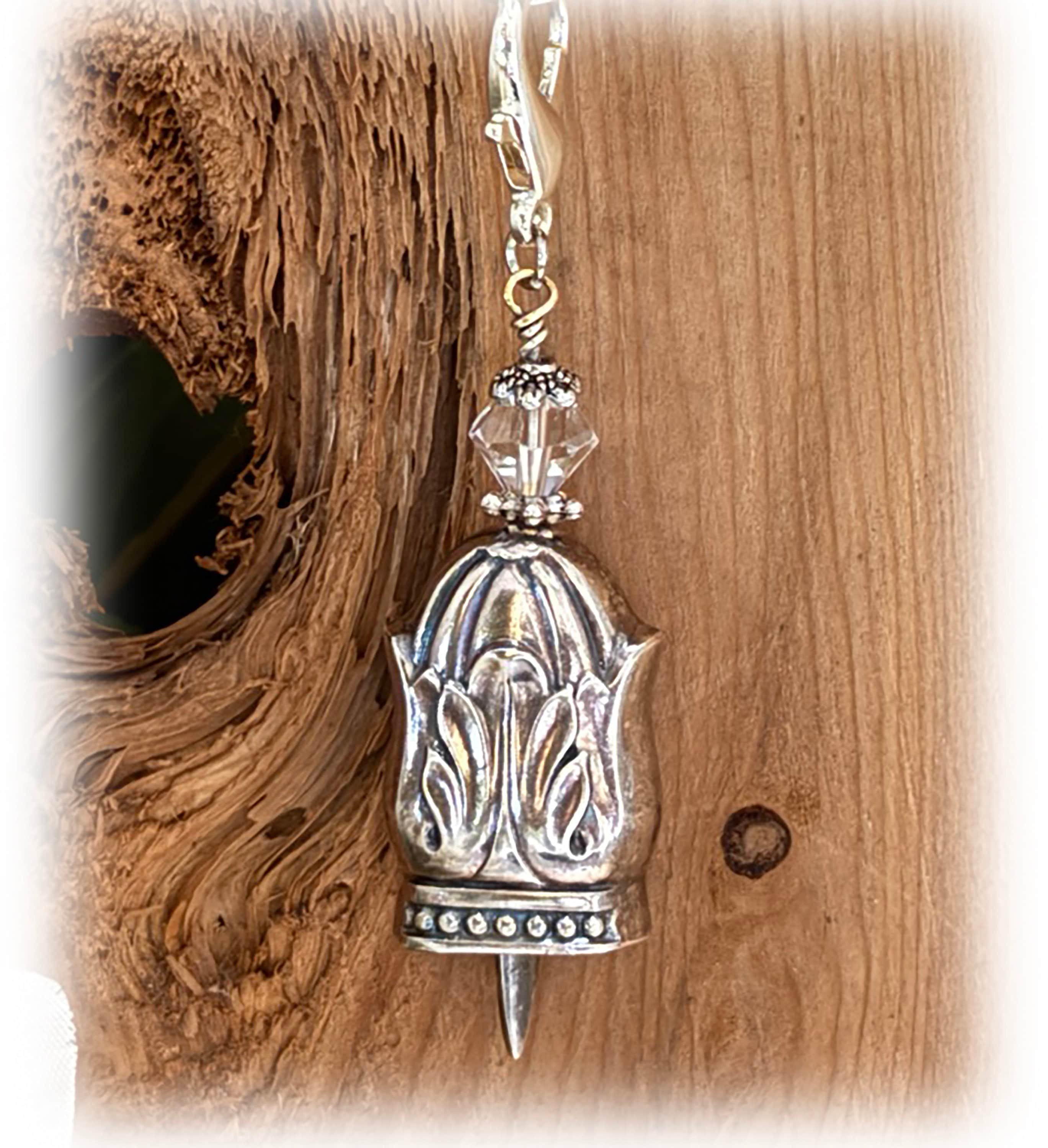 Vintage Silverplate Cat Collar Bell: Danish Princess Knife Handle, Crystal Charm
