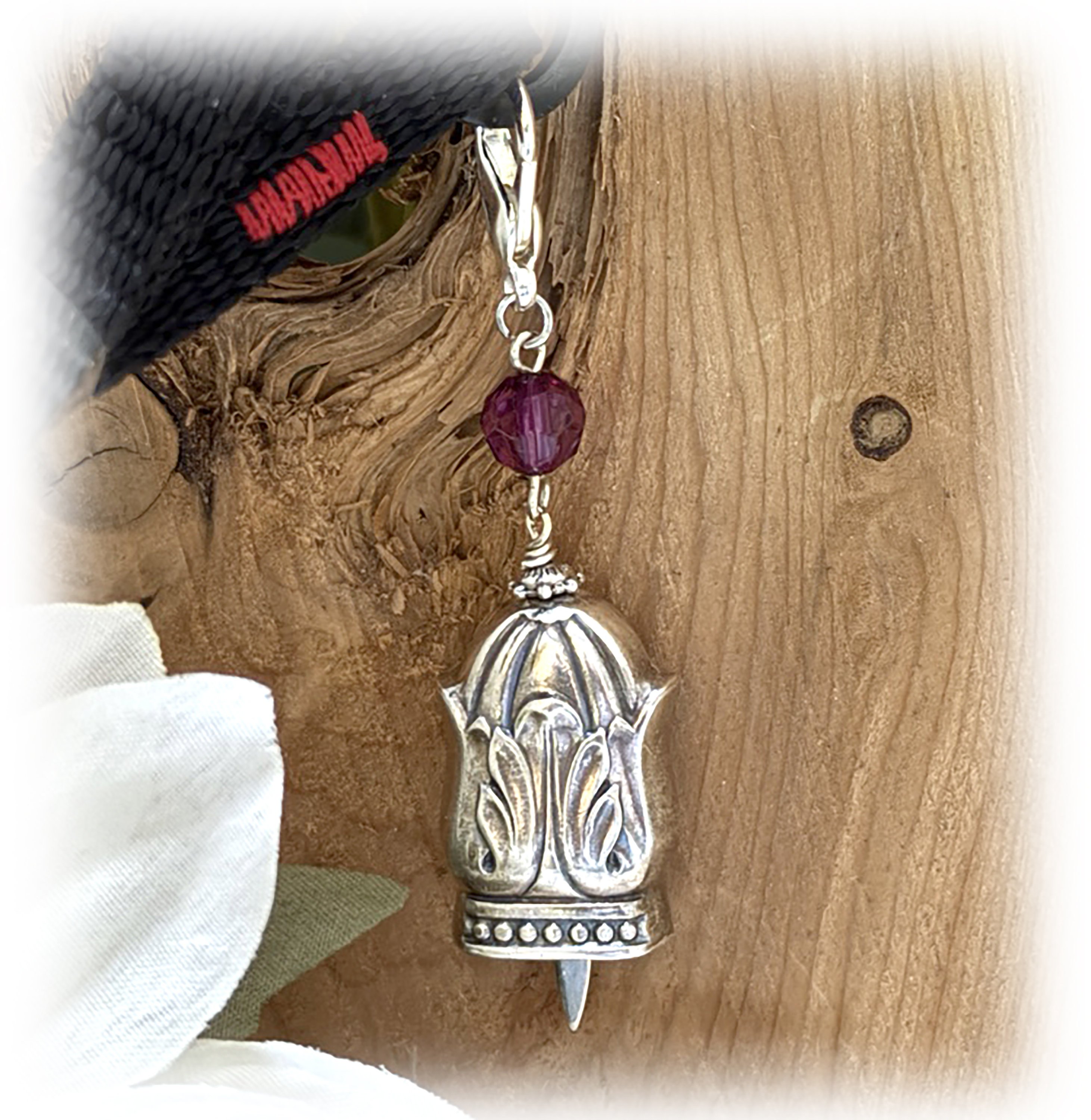 Vintage Silverplate Cat Collar Bell: Danish Princess Knife Handle, Amethyst Crystal
