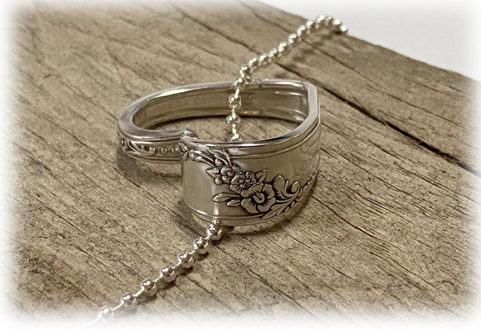 Silver Spoon Heart Pendant, Queen Bess, Bead Link Chain, Love Gift