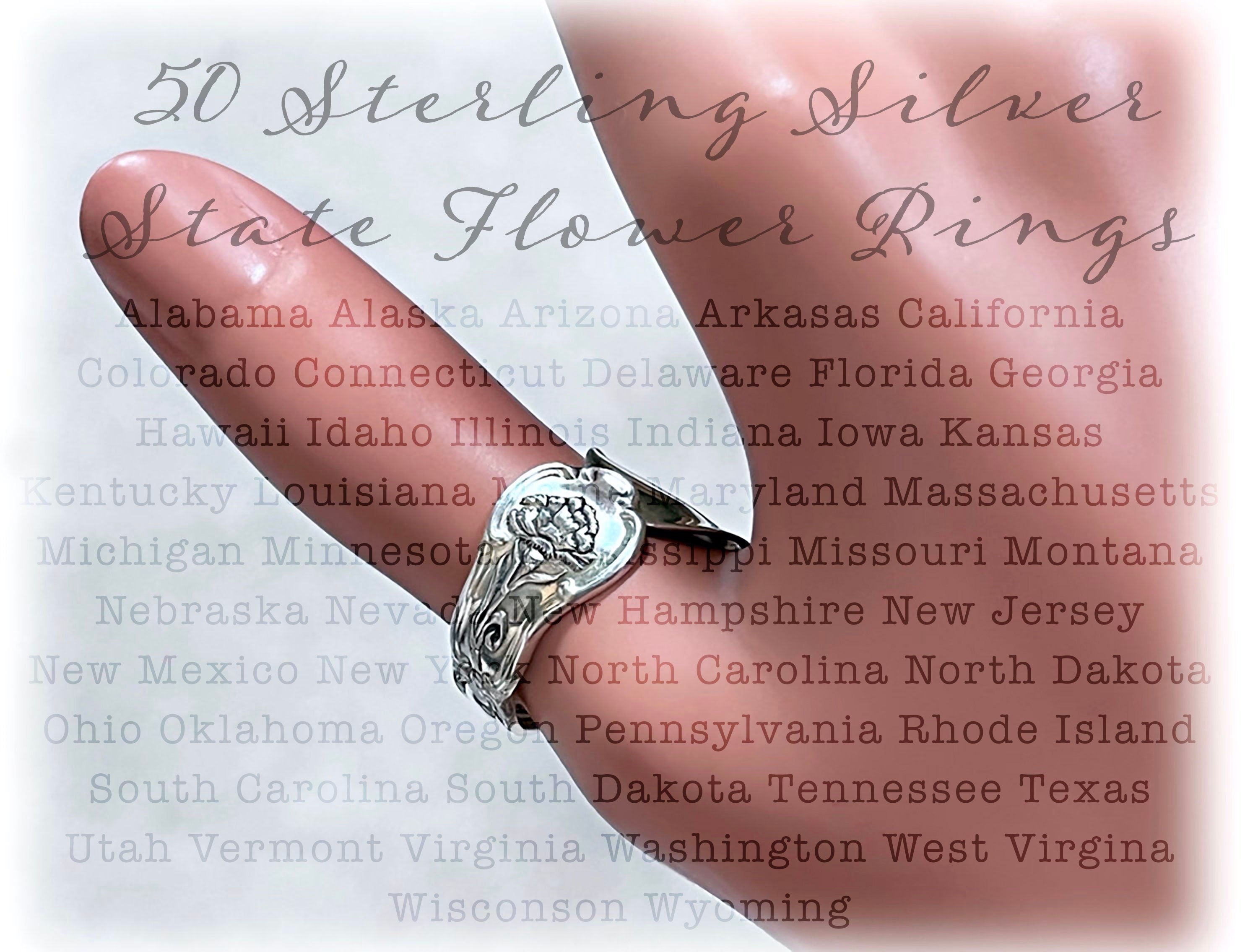 Vintage Sterling Silver State Flower Spoon Ring - 1970s Floral Jewelry