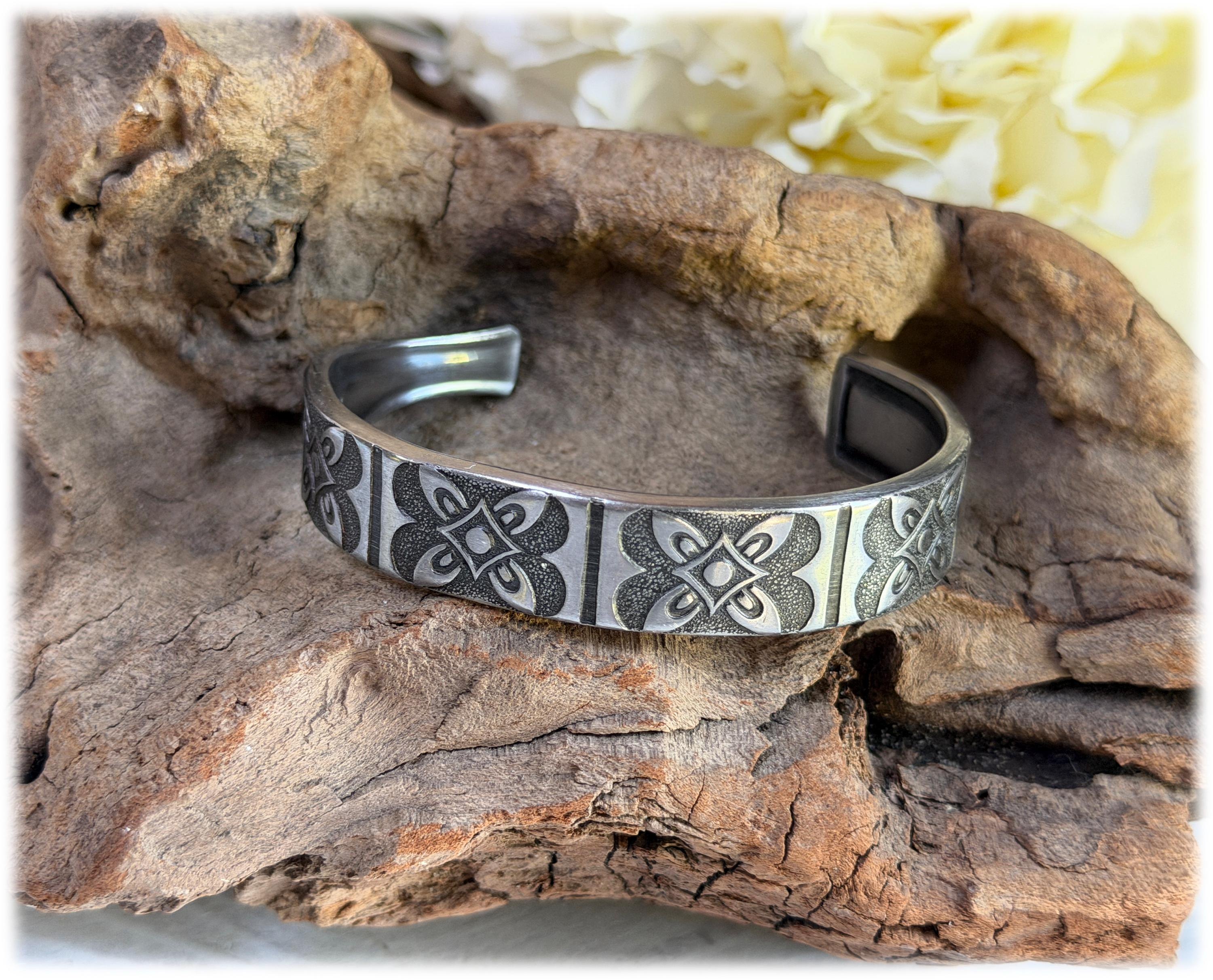 Stainless MCM Cuff Bracelet: Upcycled Stainless Steel Ekco Montalo Atomic Look