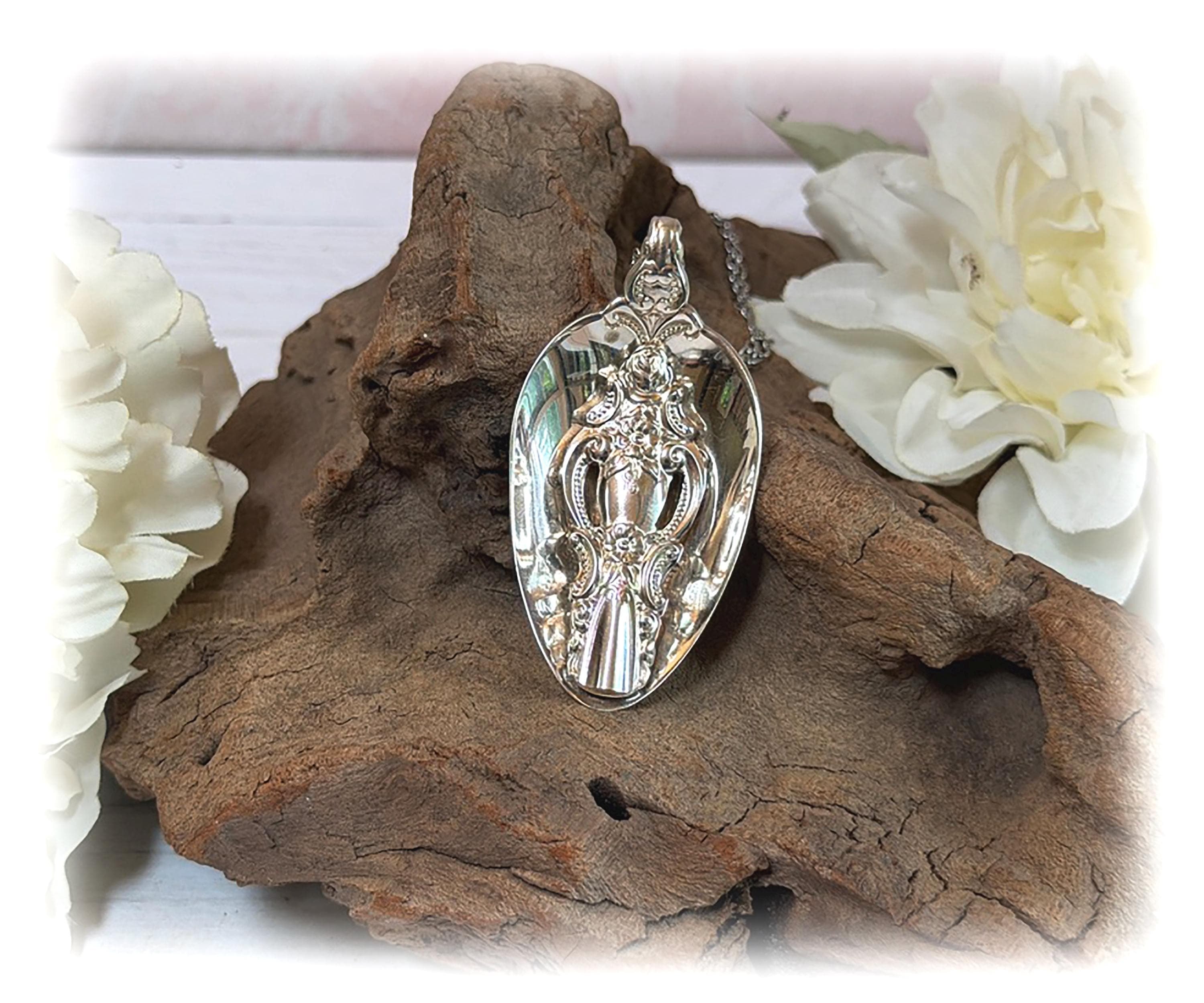 Layered Silver Spoon Double Pendant, 1981 Empress Silverplate Necklace