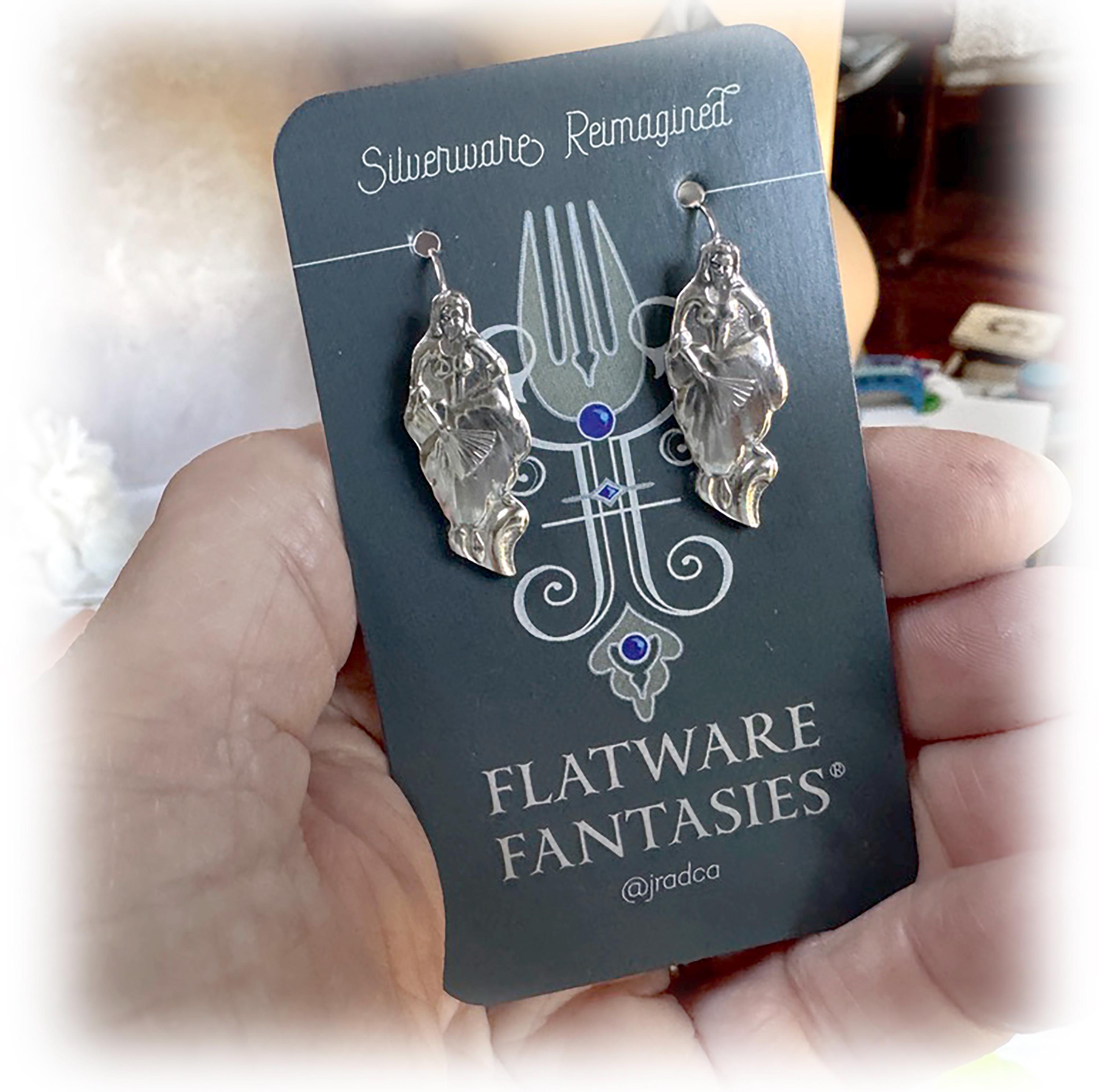Antique Silver Plate Earrings, Art Nouveau Spanish Dancer, Upcycled Spoon Jewelry