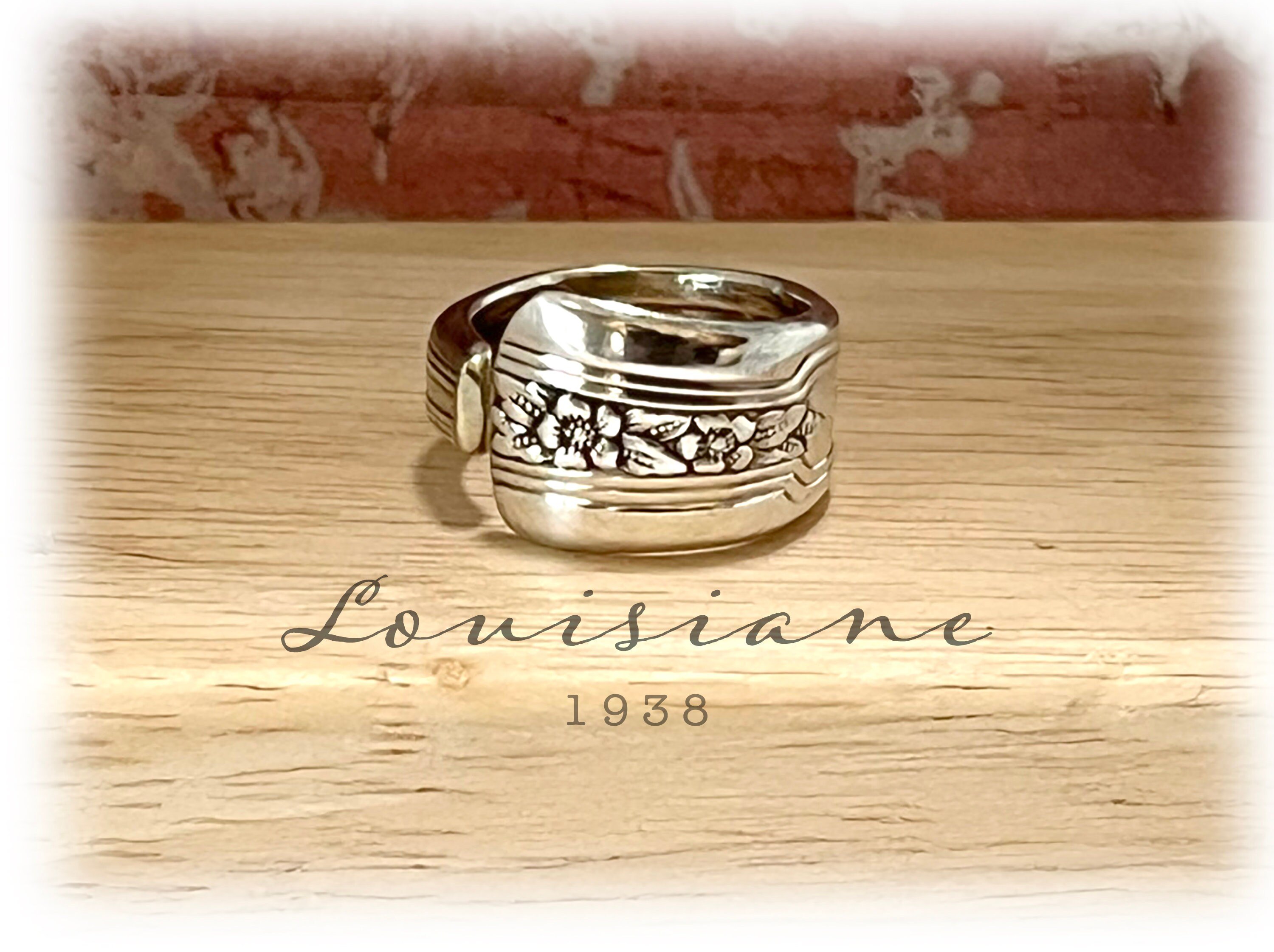 Art Deco Spoon Ring: Upcycled 1938 Louisiane Silverplate, Floral Size 7.5