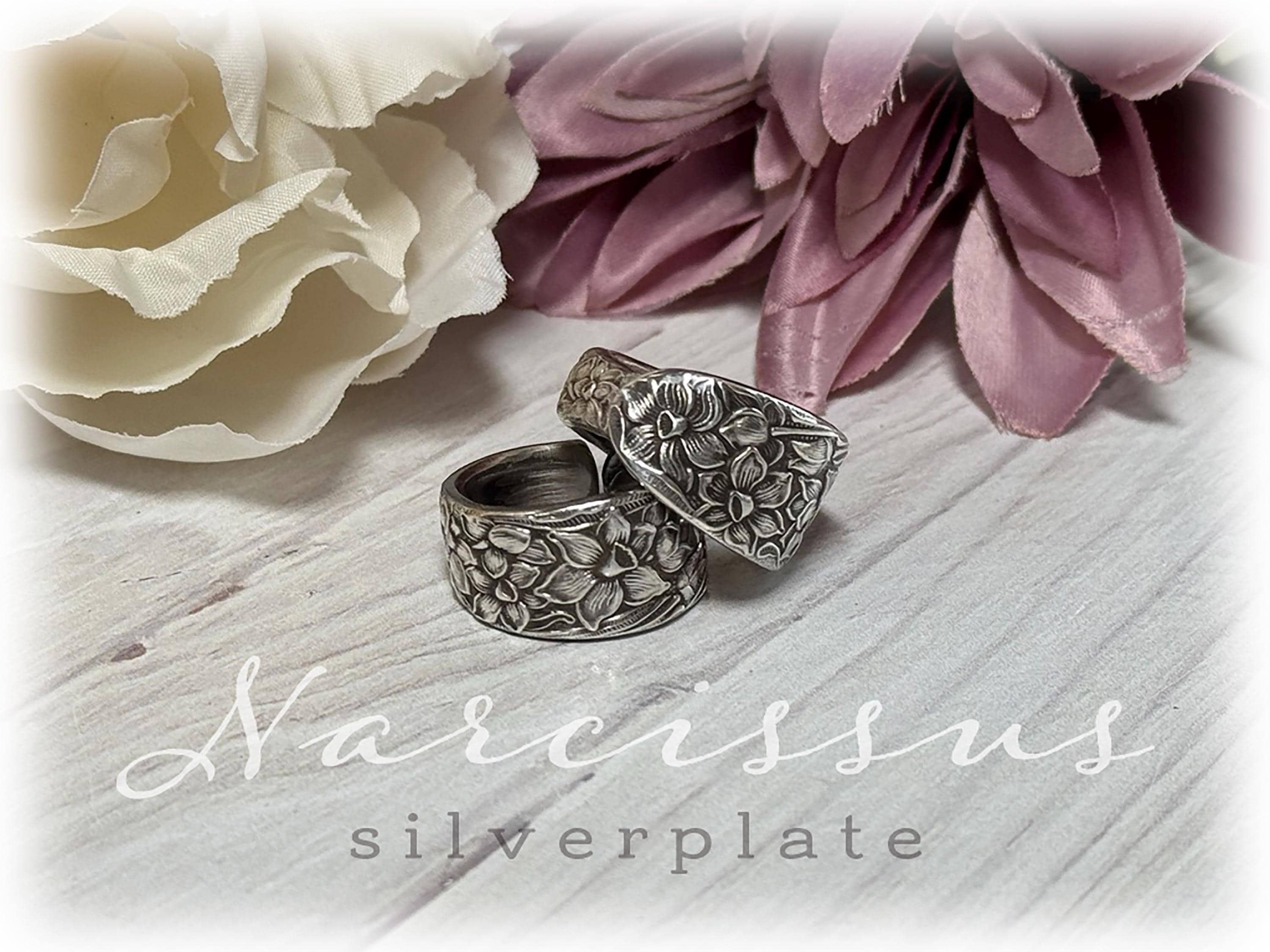 Narcissus Silverplate Spoon Ring - Upcycled 1935 Floral Design