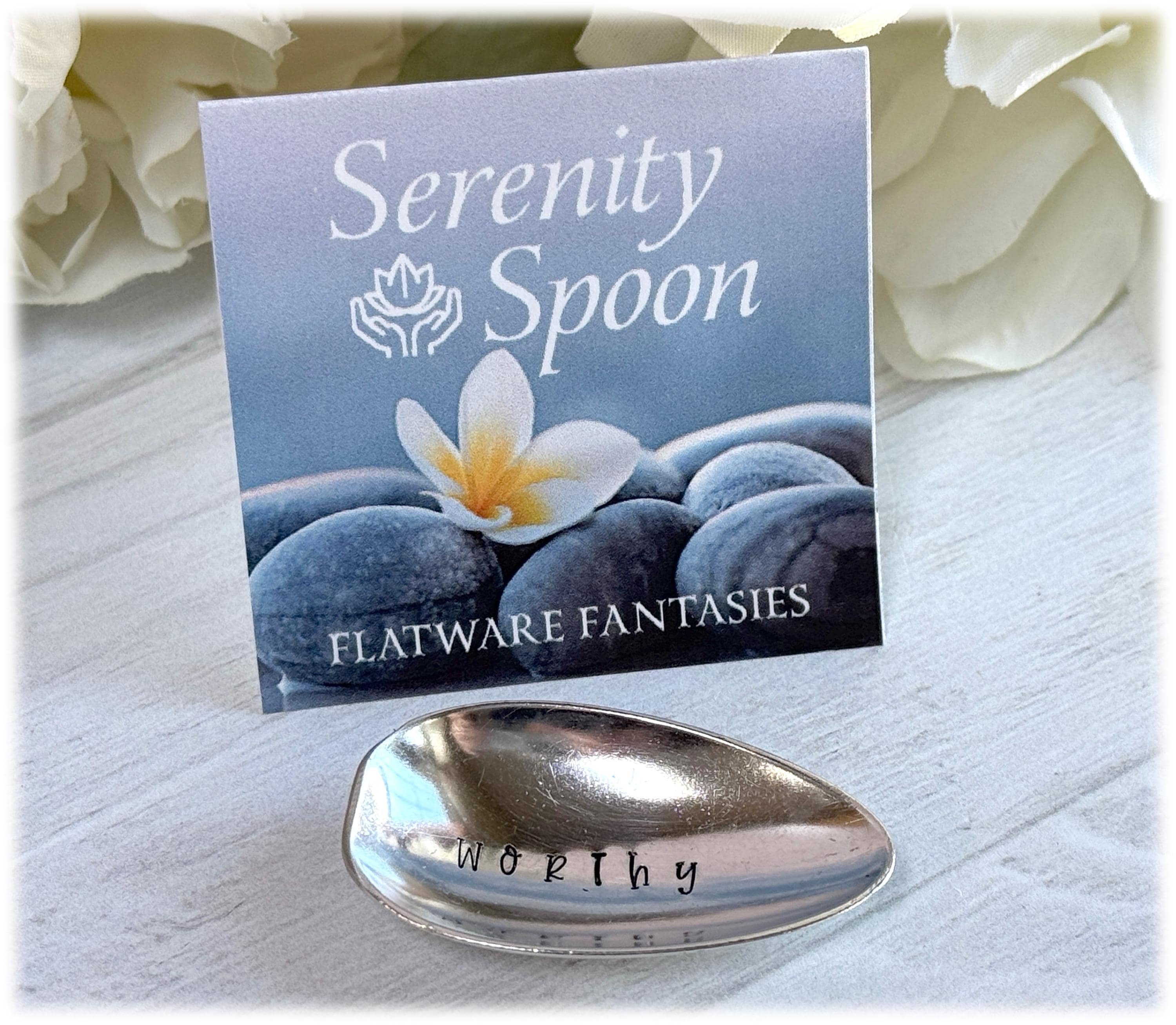 Affirmation Spoon: Engraved Serenity Pocket Charm, Anxiety Relief