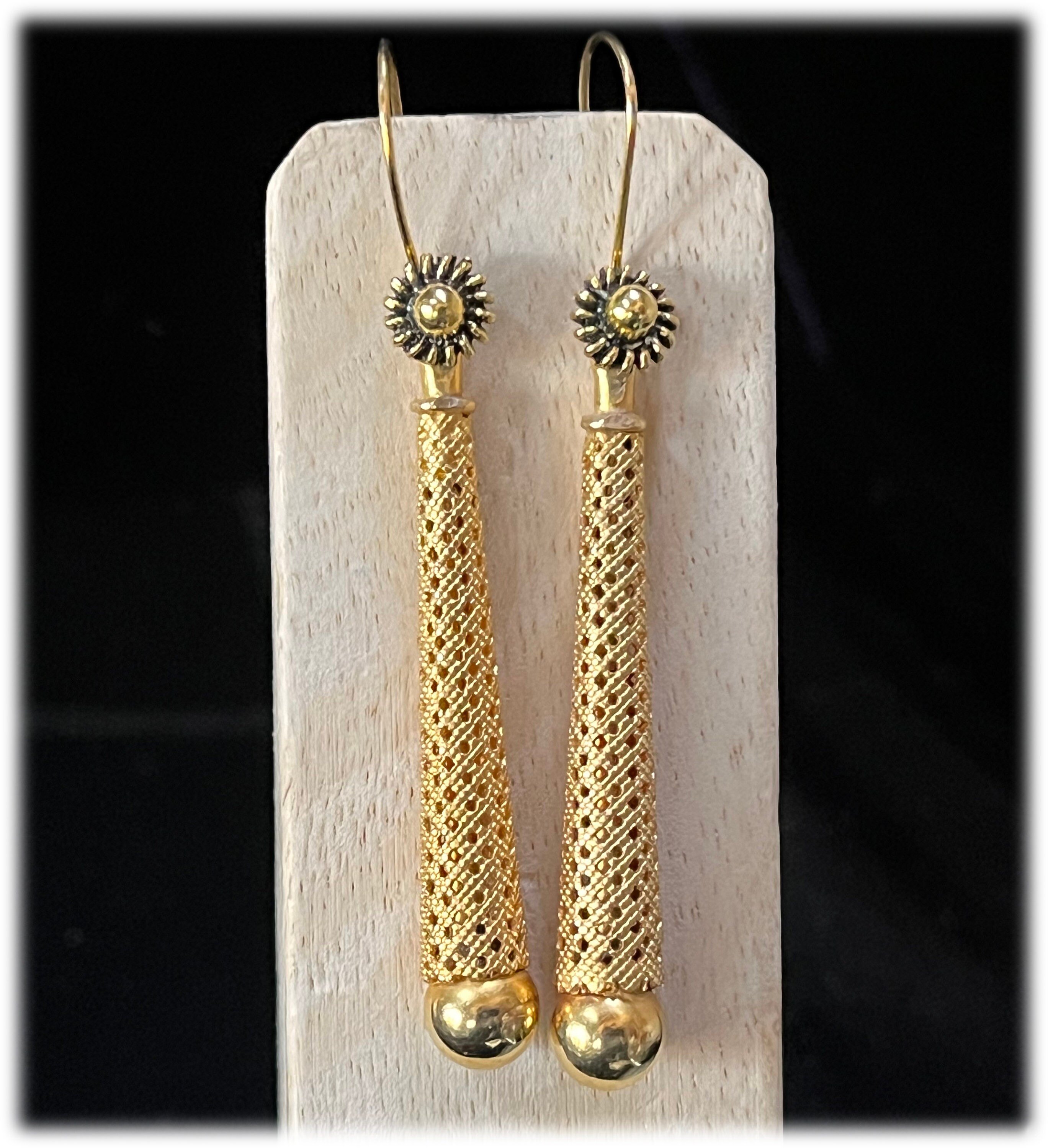 Gold Plated Mesh Drop Dangle Earrings, Upcycled French Demitasse Spoon, Made in France