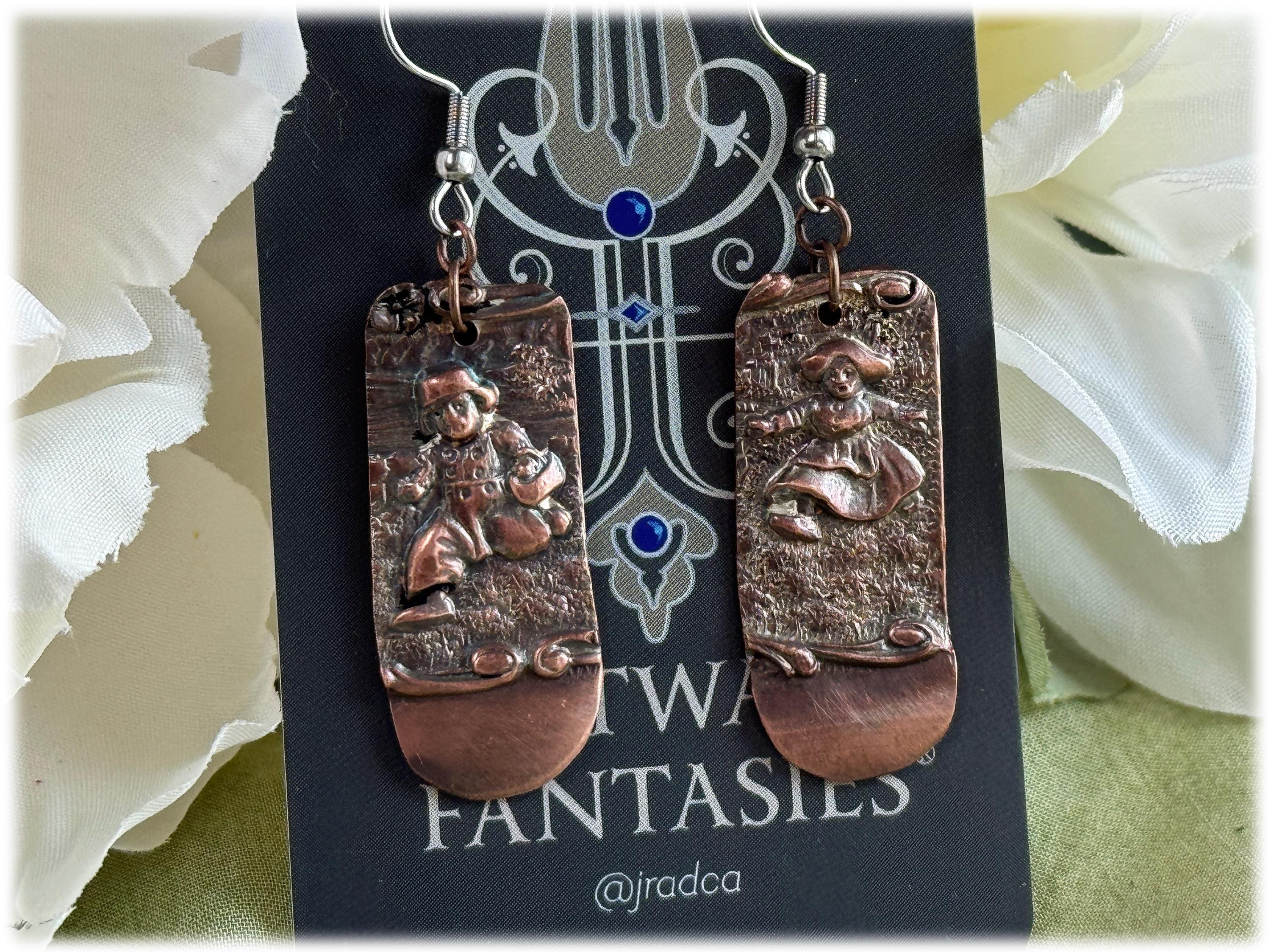 Copper Novelty Dangle Earrings: Upcycled Dutch Theme Boy and Girl Netherlands