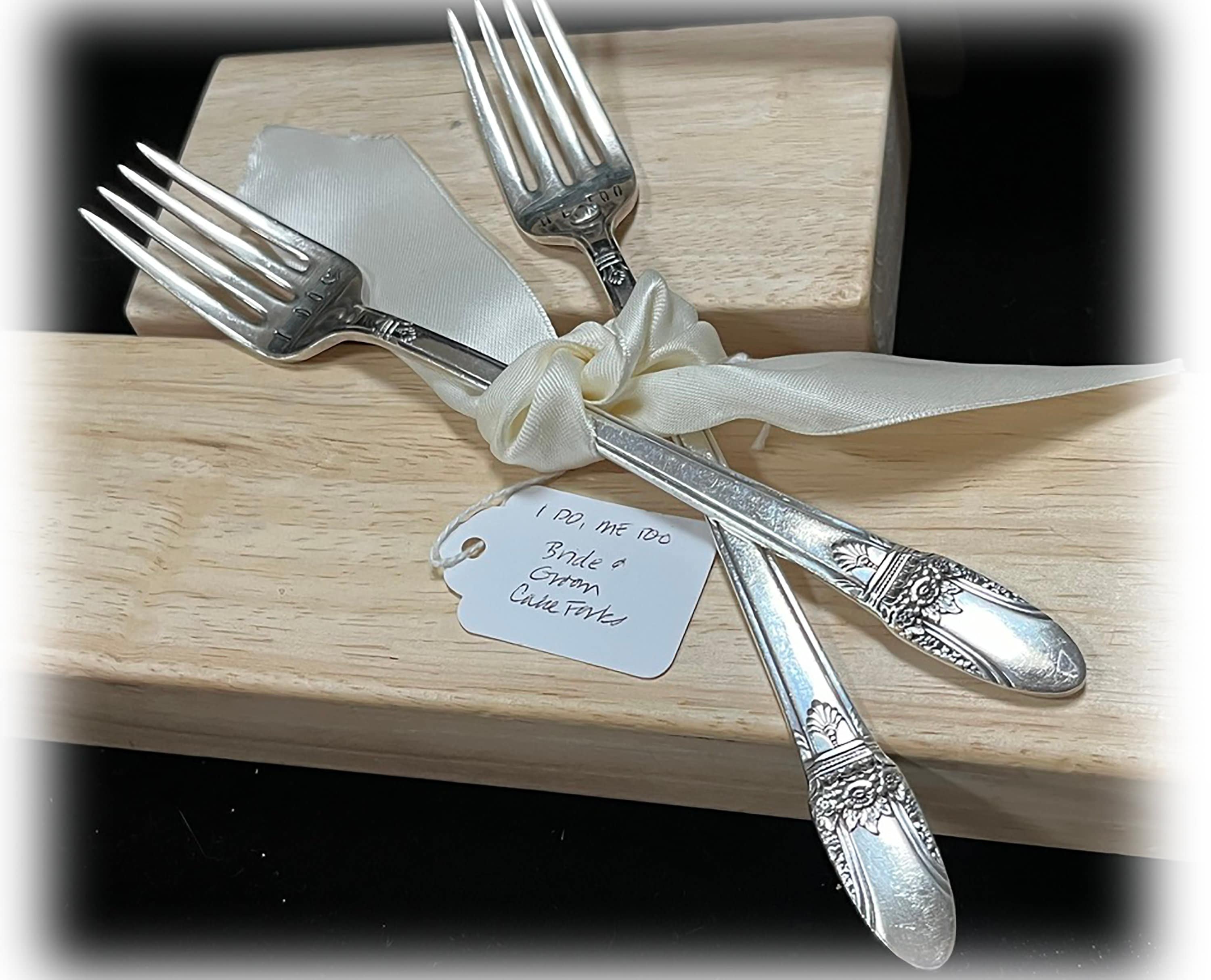 Hand Stamped Silverplate Wedding Forks: I Do, Me Too - First Love 1938