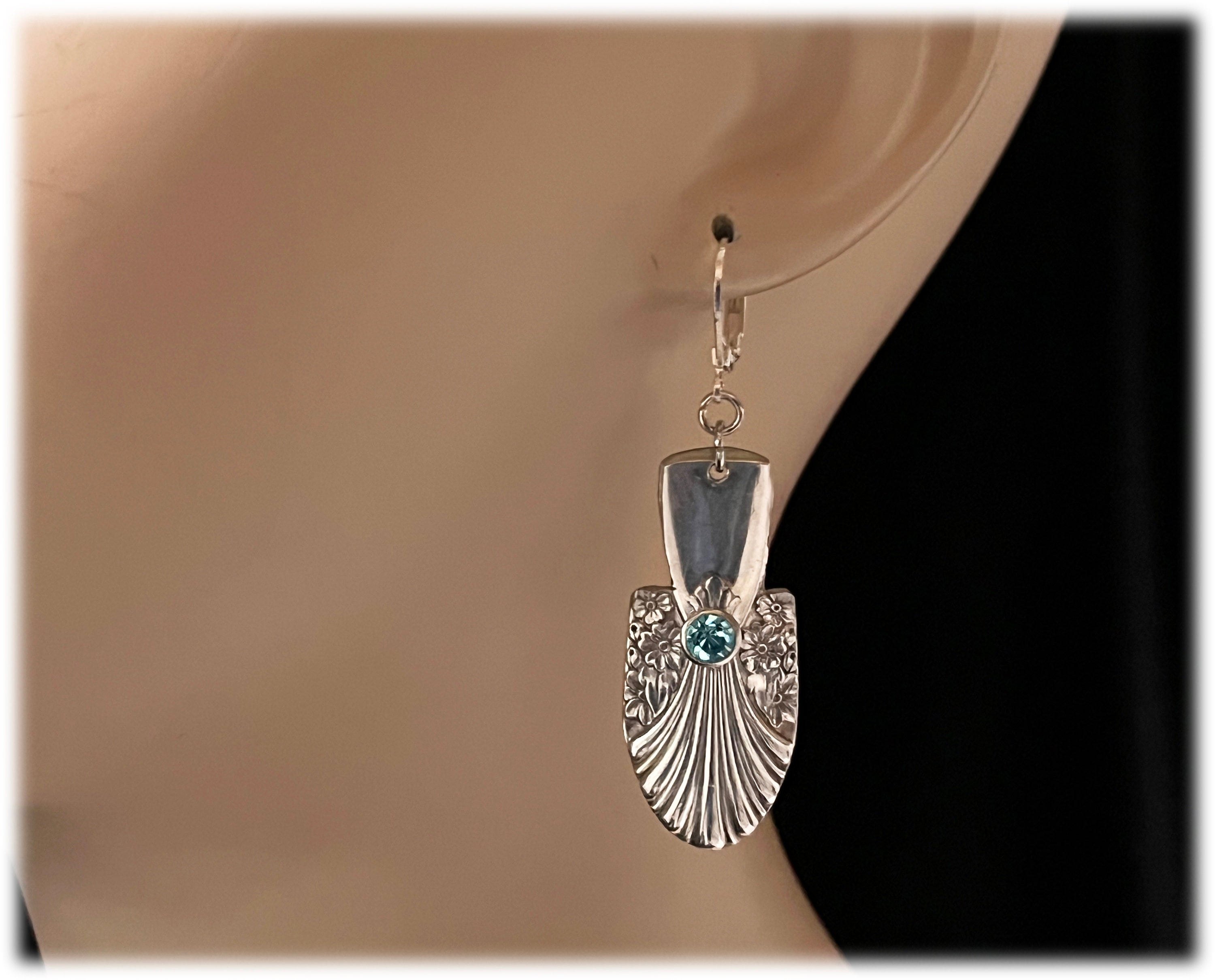 Birthstone Crystal Spoon Earrings: Art Deco Silverplate, 1939 Radiance