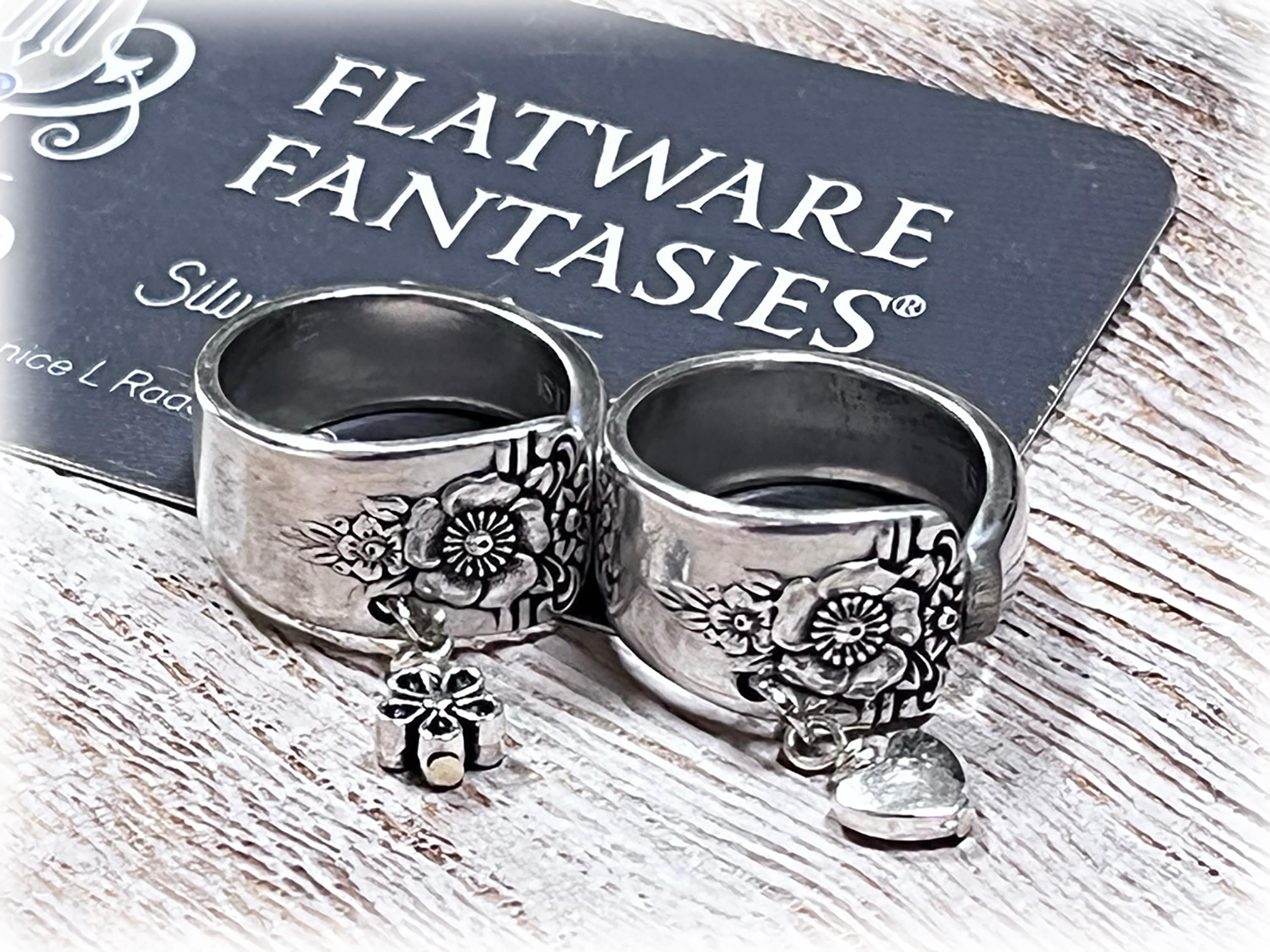 Floral Spoon Ring, Upcycled Silverplate, Heart/Initial Charm