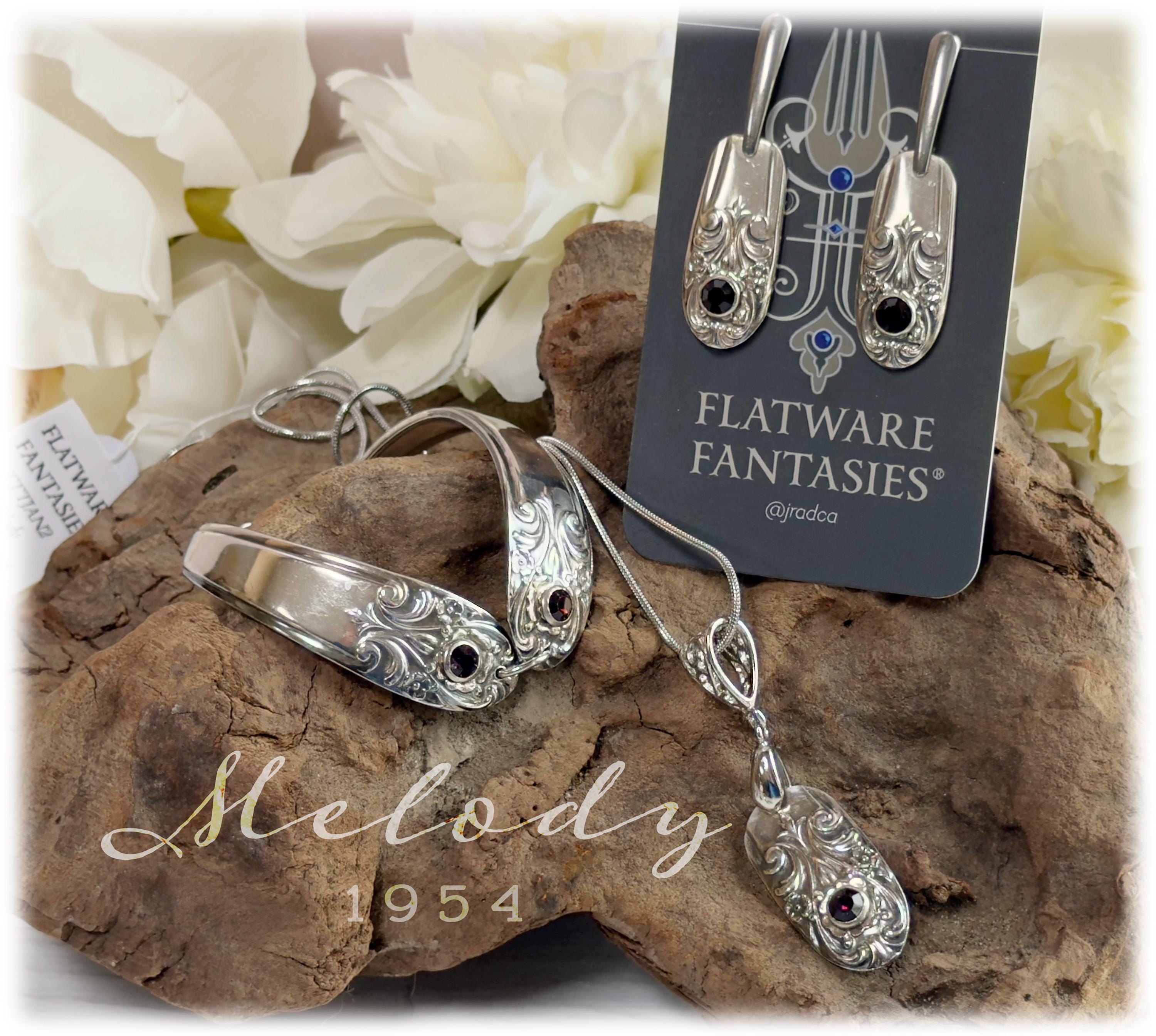Amethyst Crystal Spoon Jewelry: 1954 Melody Floral Pendant Earrings Bracelet, Choice