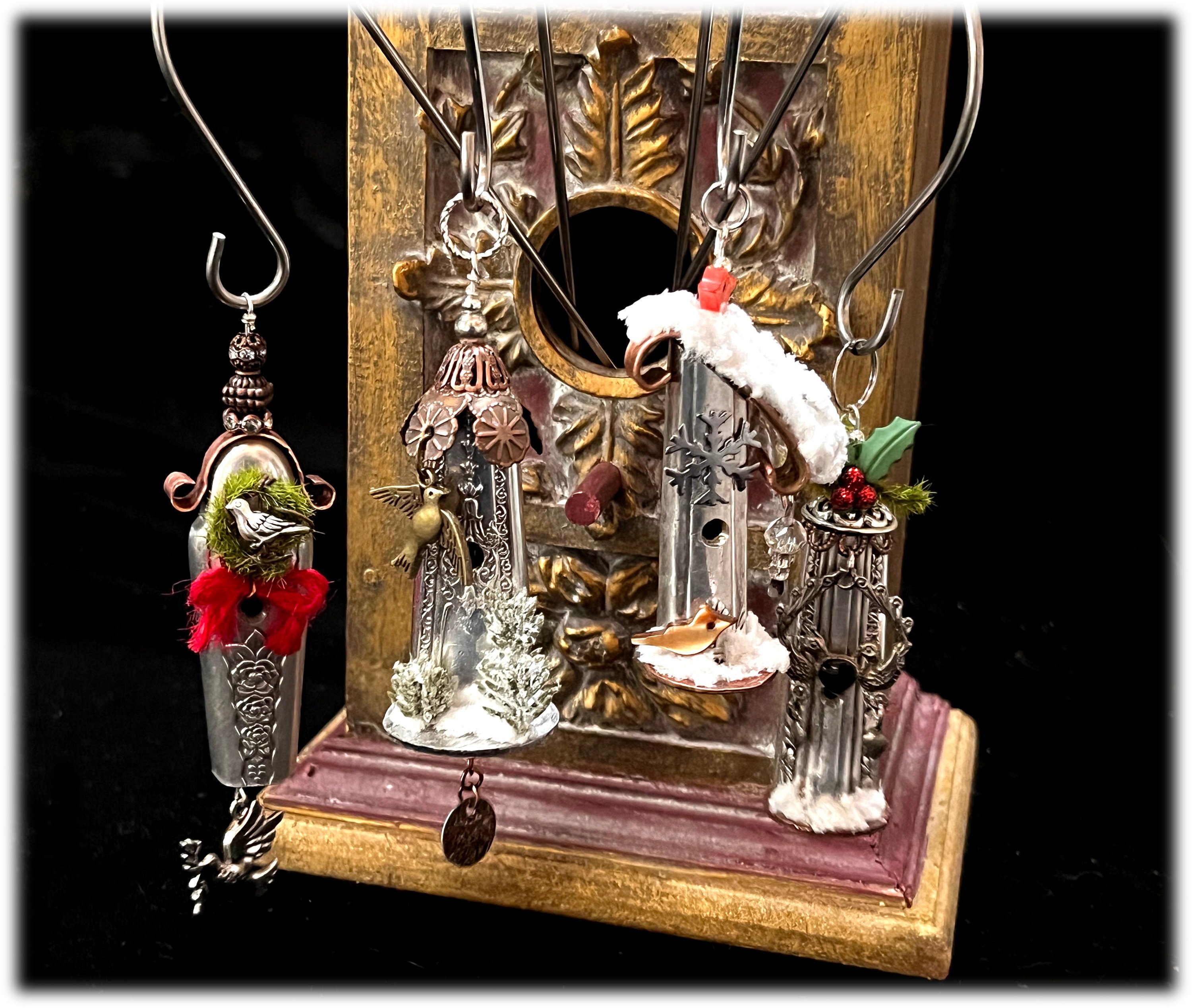 Silverplate Knife Handle Birdhouse Ornament: Winter Christmas Decor