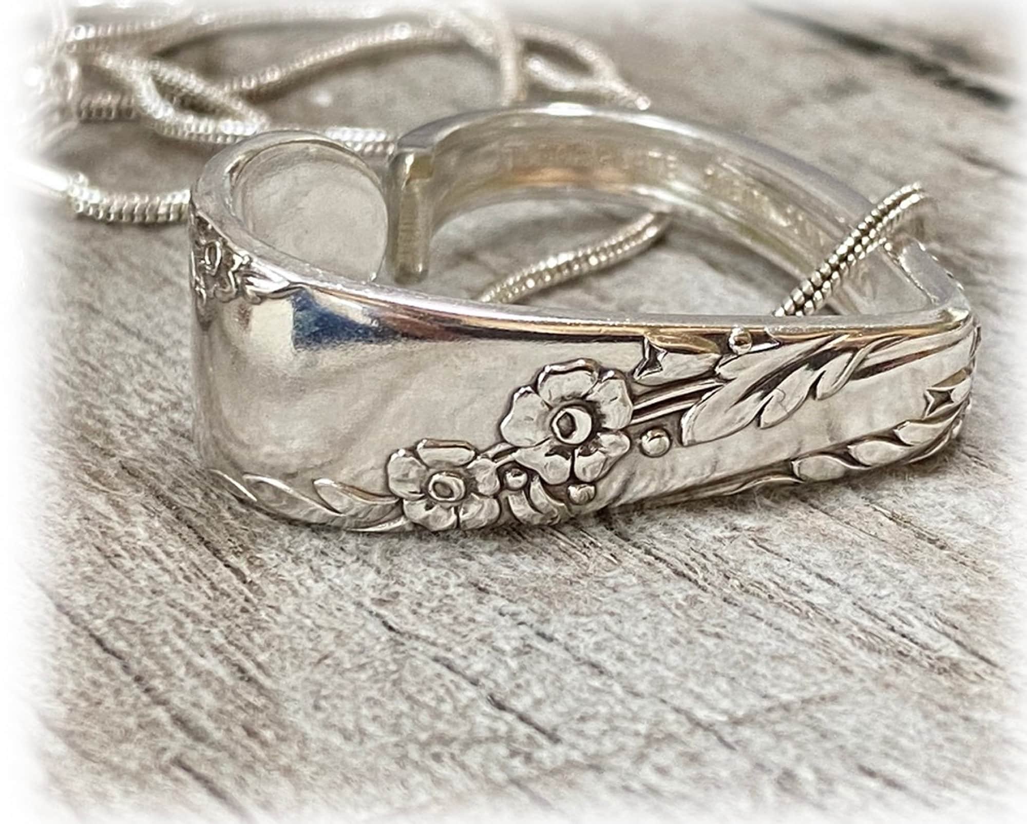 Vintage Bridal Wreath Heart Silverplate Pendant, Spoon and Fork Jewelry, Serpent Chain, Love Gift