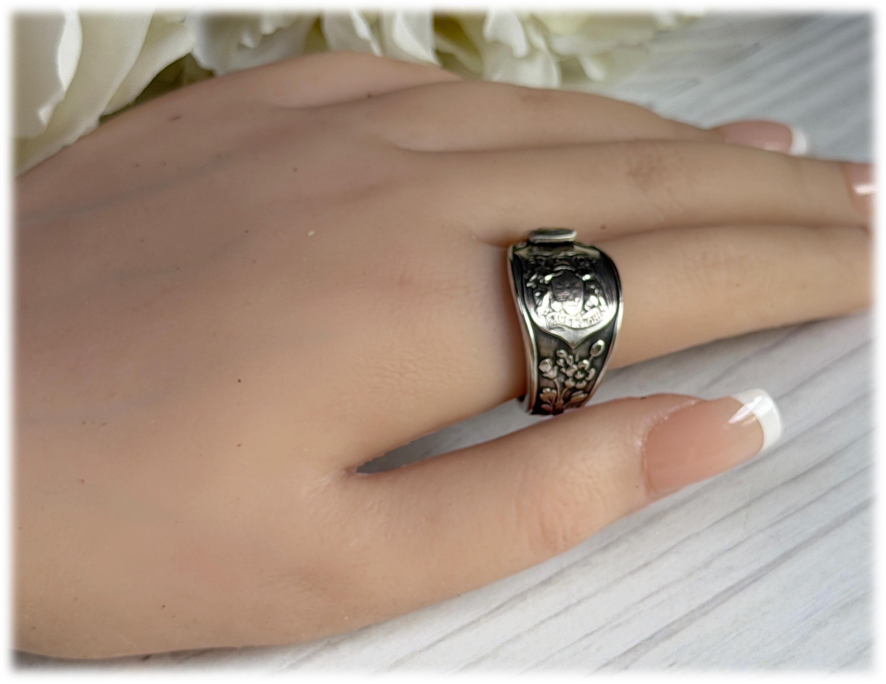 Novelty Spoon Ring, Ohio State Seal Upcycled Silverplate Ring 1930s