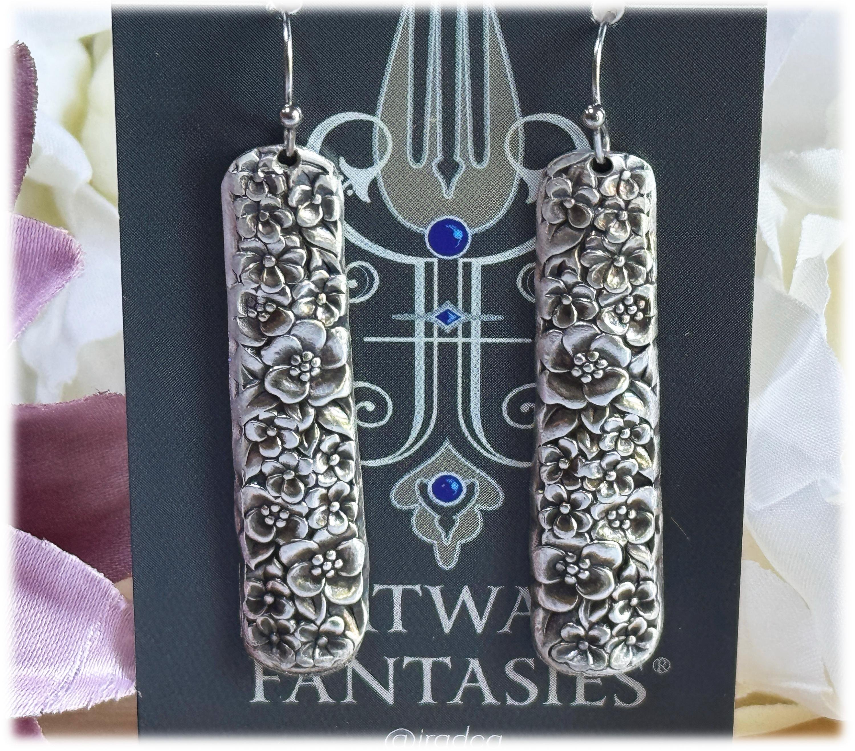 Vintage Knife Handle Earrings: 1971 Precious Flower Silverplate, Floral Repousse, Lightweight Earrings