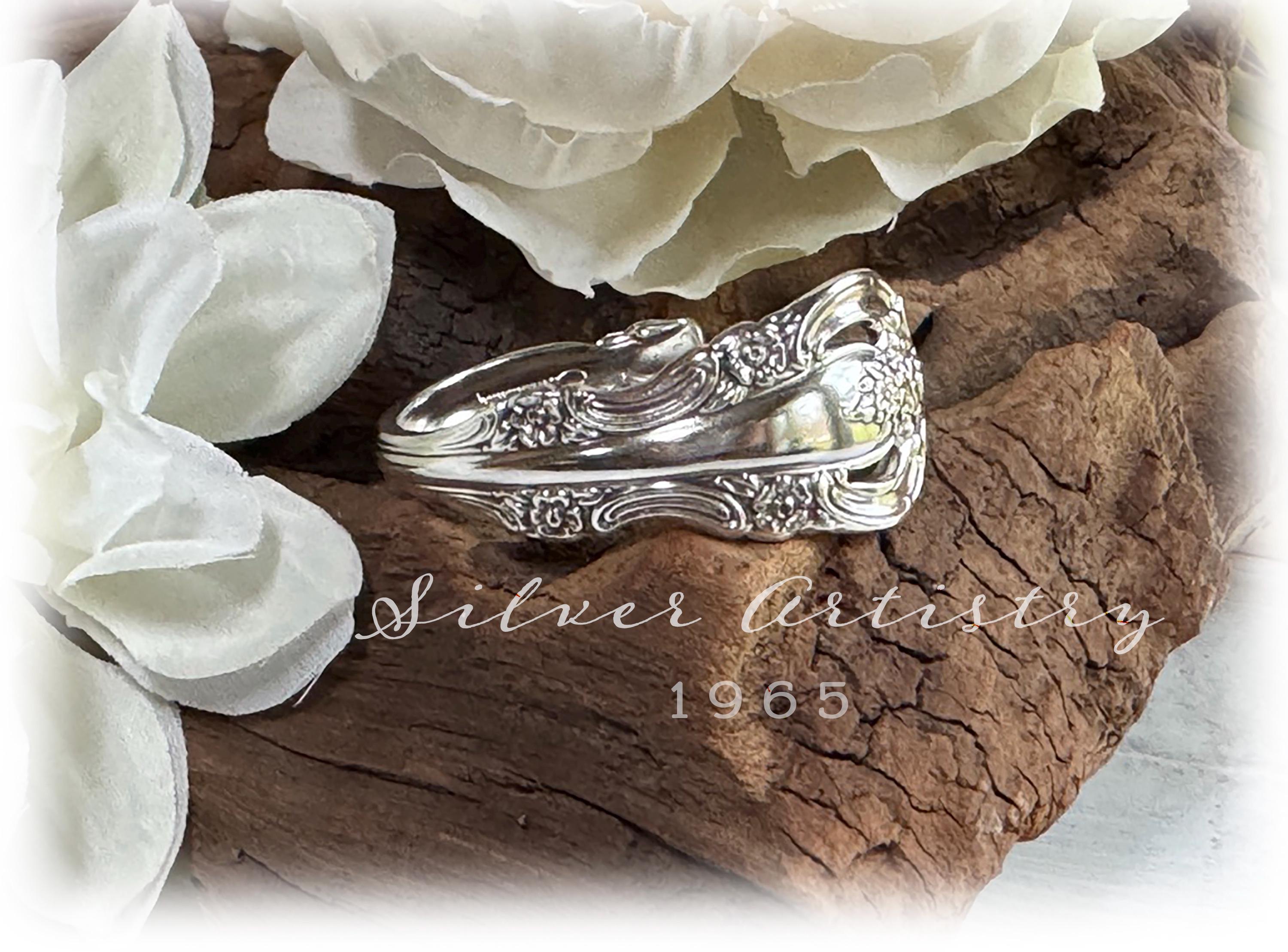 Silver Artistry Silverplate Cuff Bracelet, Floral Silverplate Jewelry, Upcycled Flatware, 1965