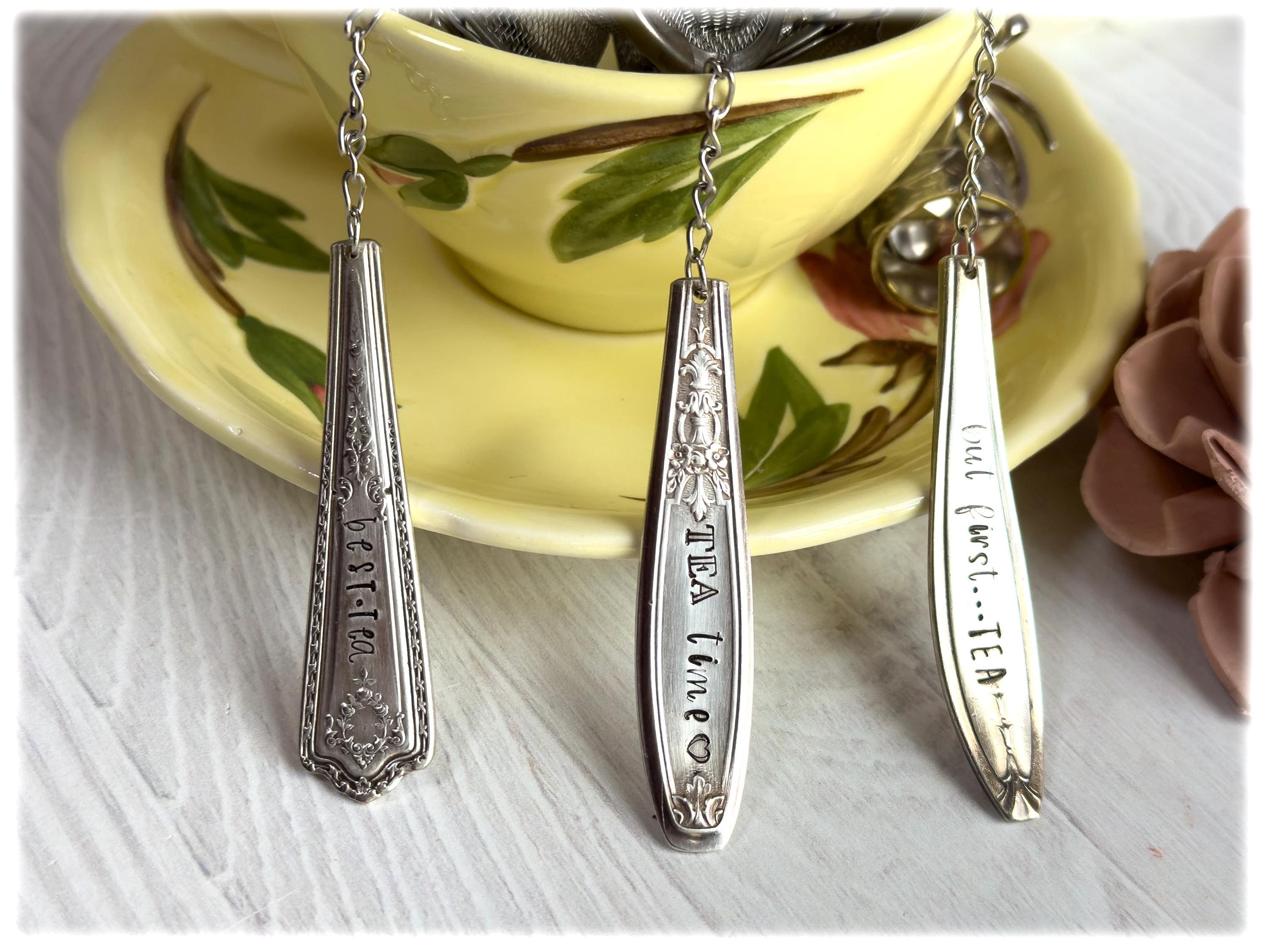 Vintage Silverplate Tea Ball Infusers: Spoon Dangle, Choose Design and Sayings