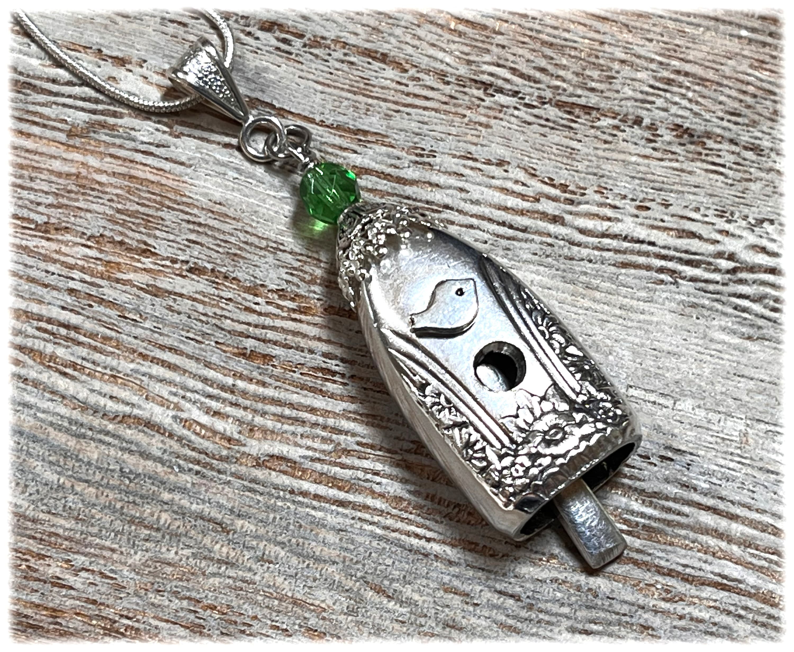 Fairy Bird House Bell Pendant, First Love 1937, Knife Handle, Little Bird, Silver Plate Knife Jewelry