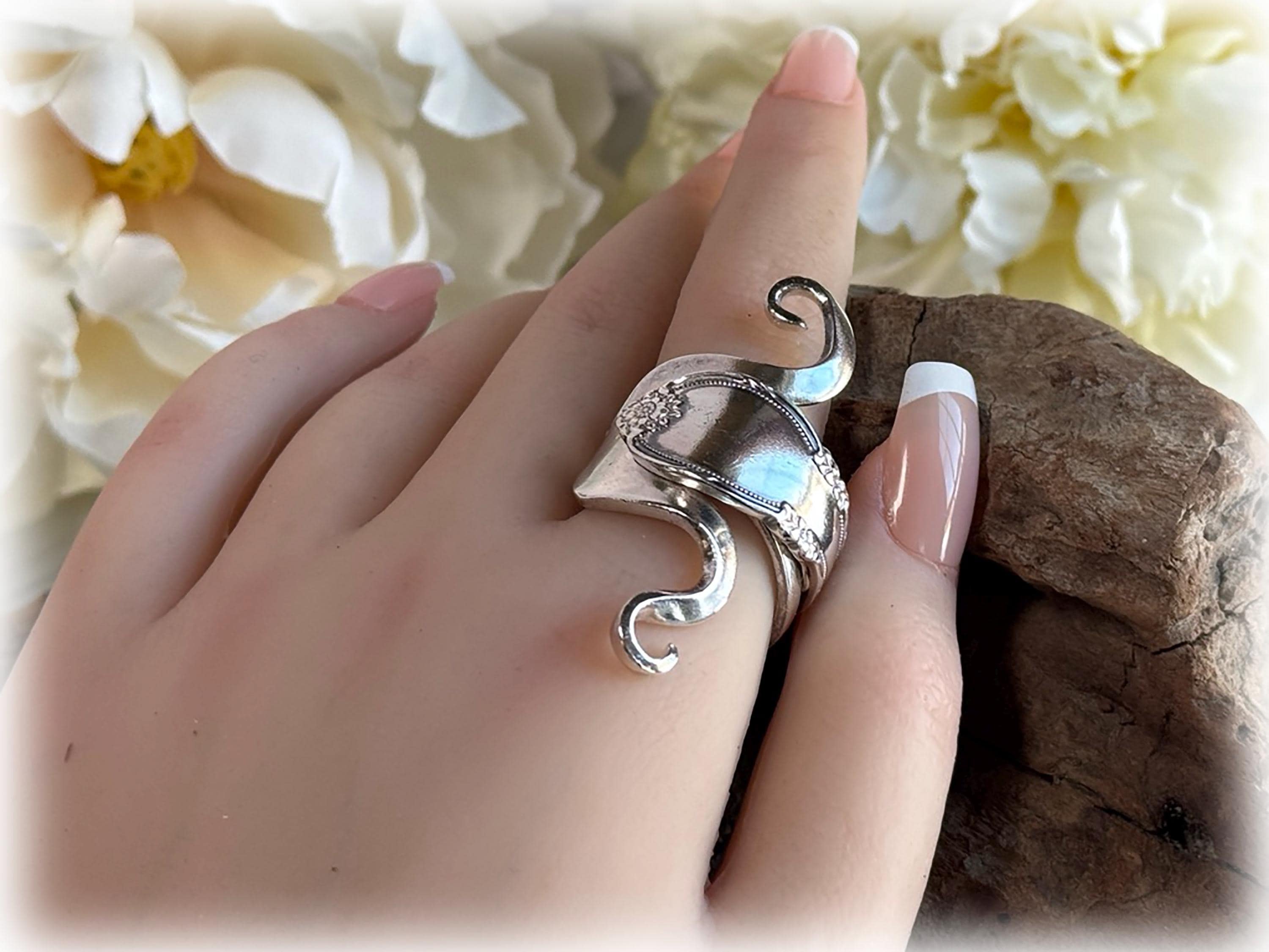 Curled Tine Fork Wrap Ring, Silver Plate Remembrance 1948, Size 9