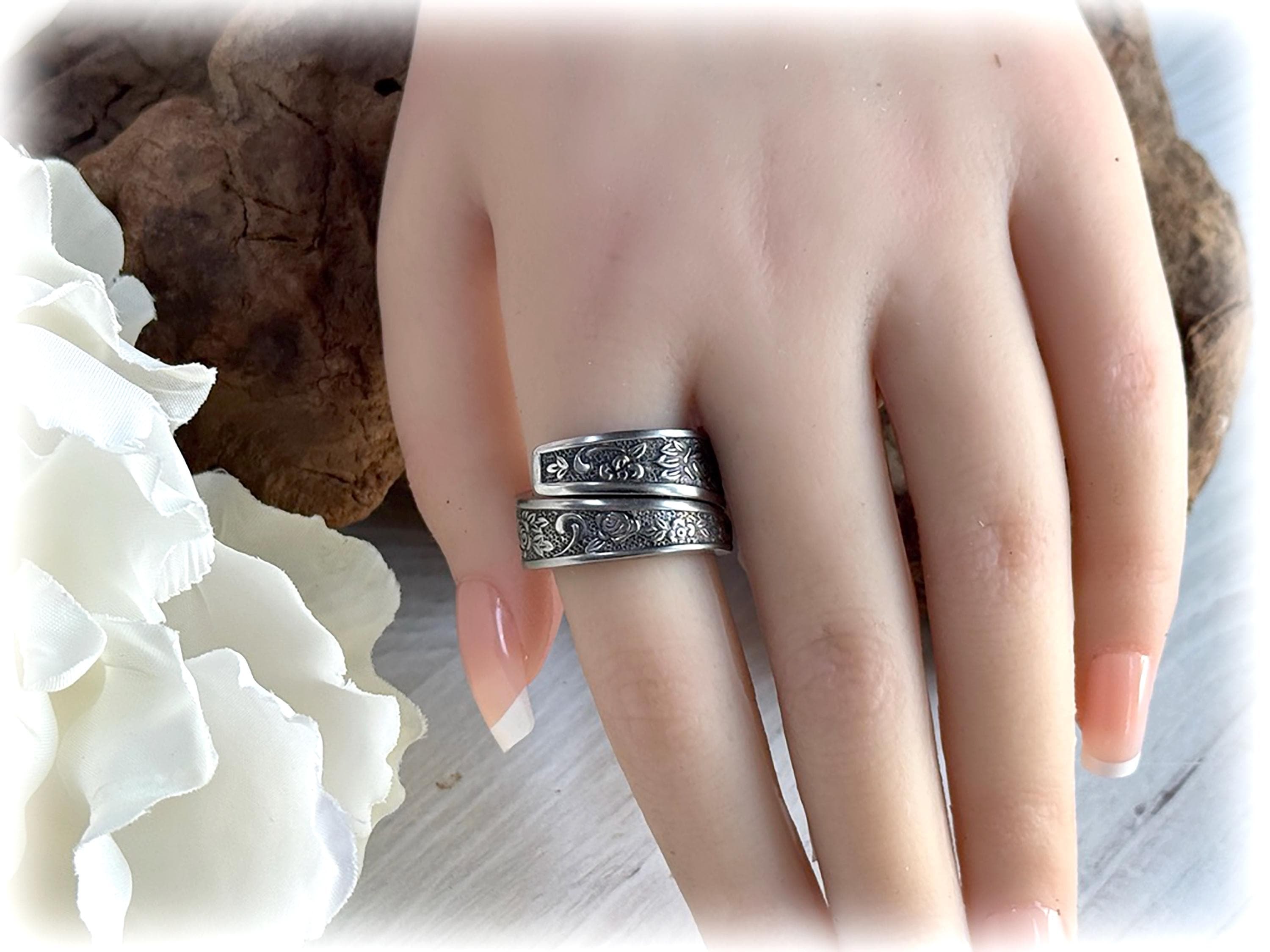 1960s GRANADA ROSE Spoon Ring: Bypass Ring MCM Stainless, Japan, Bandana Slide