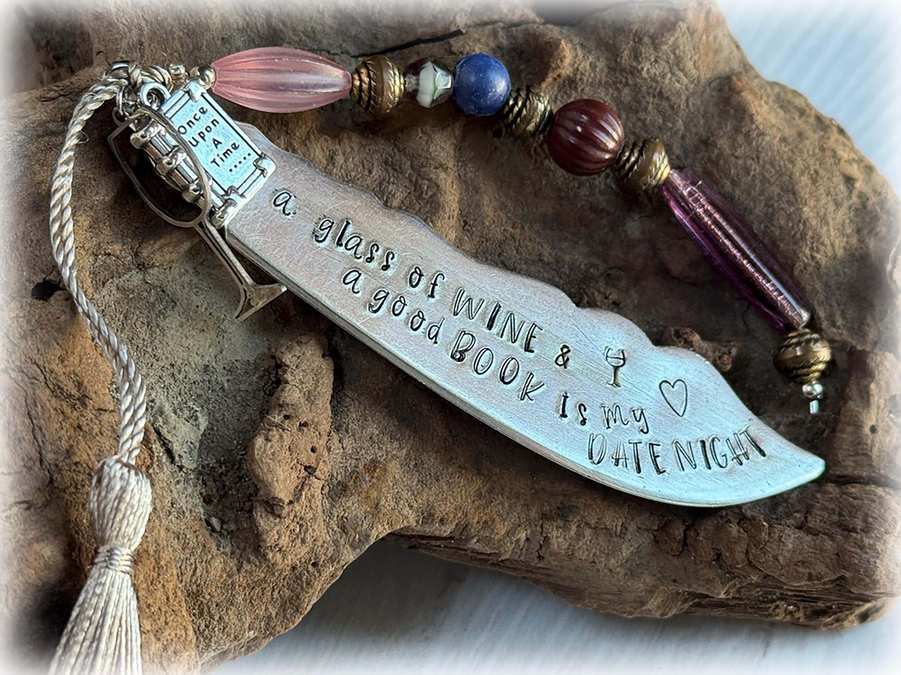 Hand Stamped Knife Bookmark: Book Lover Gift, Wine and a Good Book Date Night