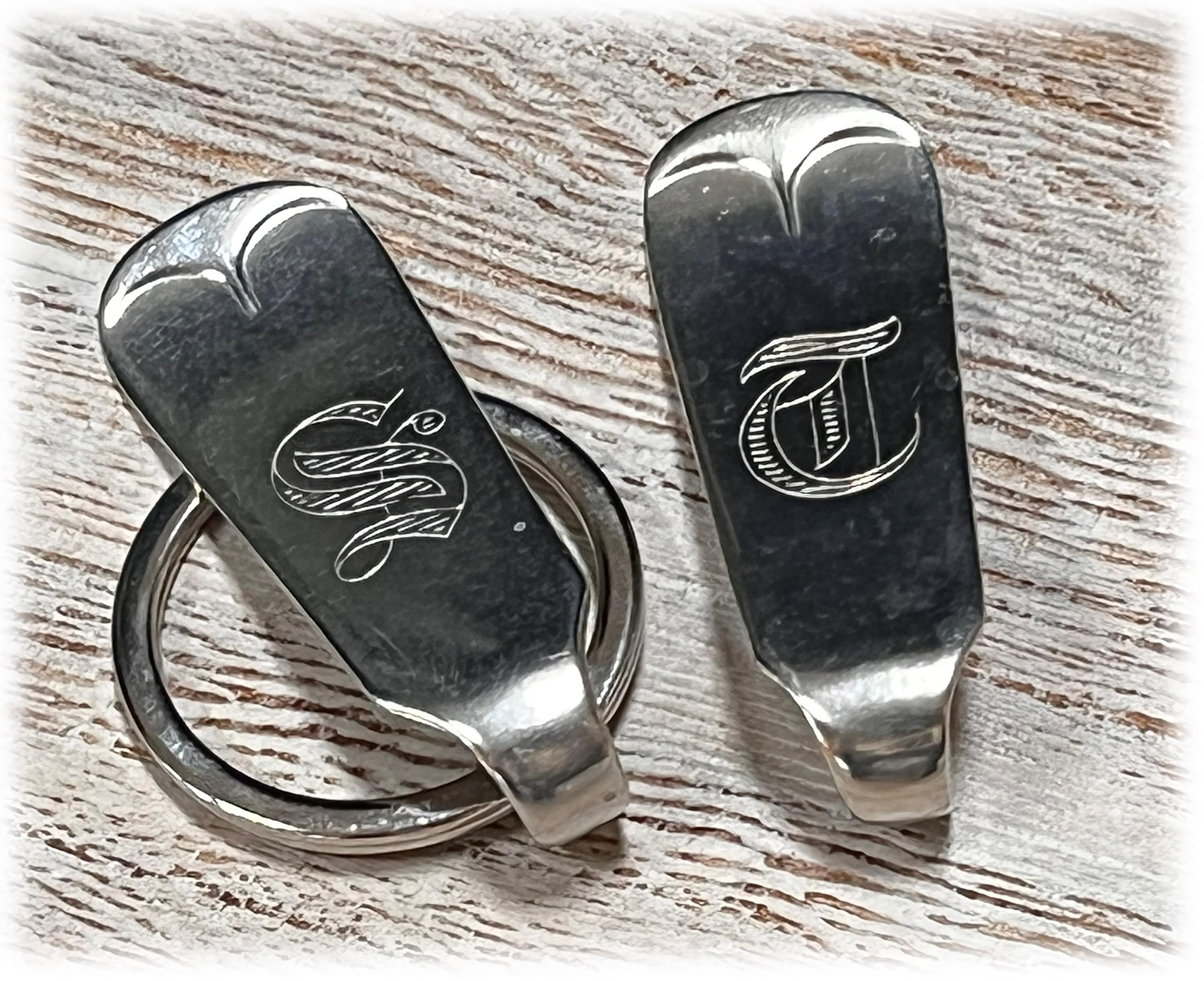 Antique Brazil Silver Spoon Keyring: Monogrammed Initial Key Fob