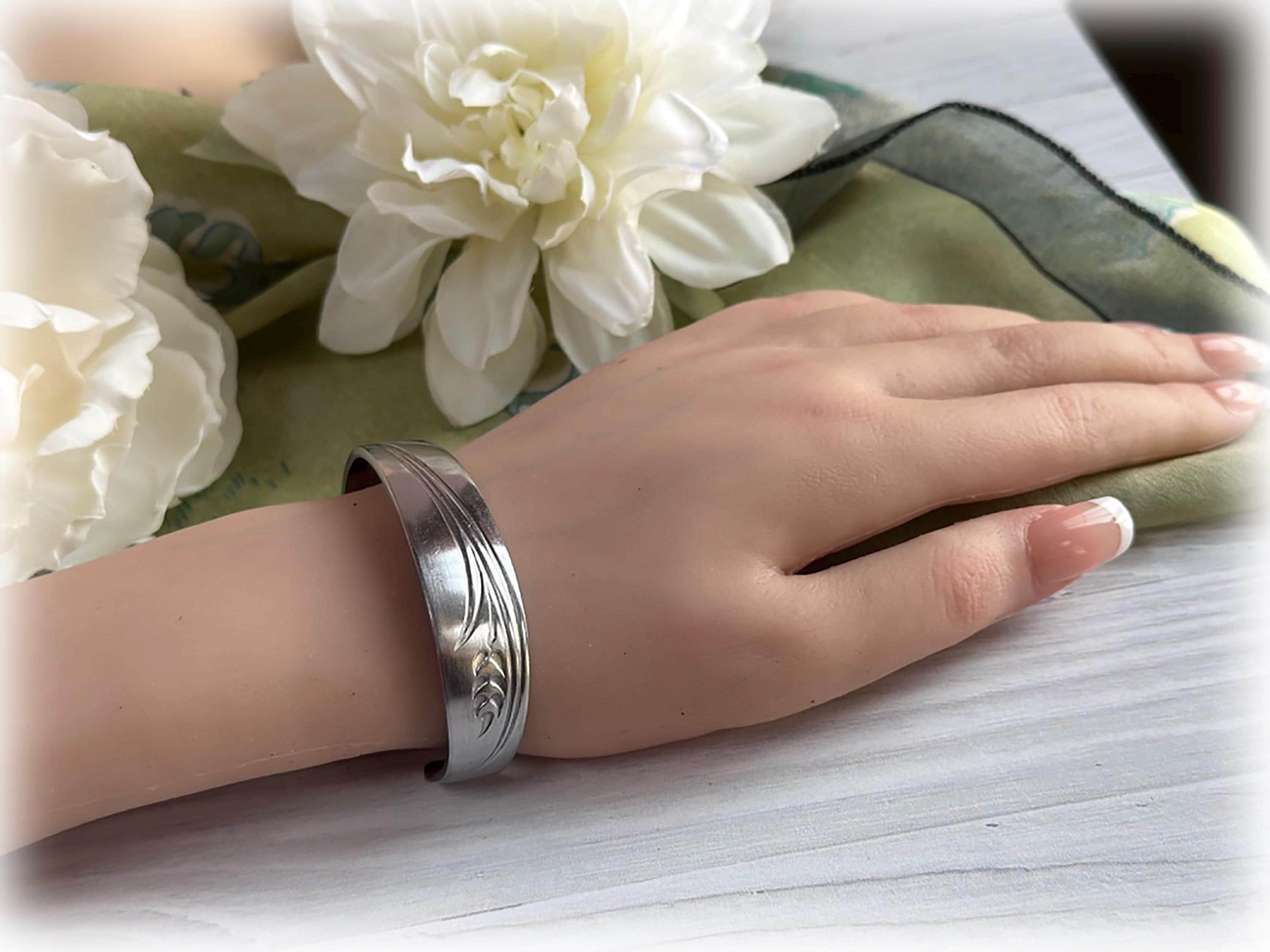 Gracious Wheat Cuff Bracelet: Upcycled Stainless Steel Mid Century Design, 1960s