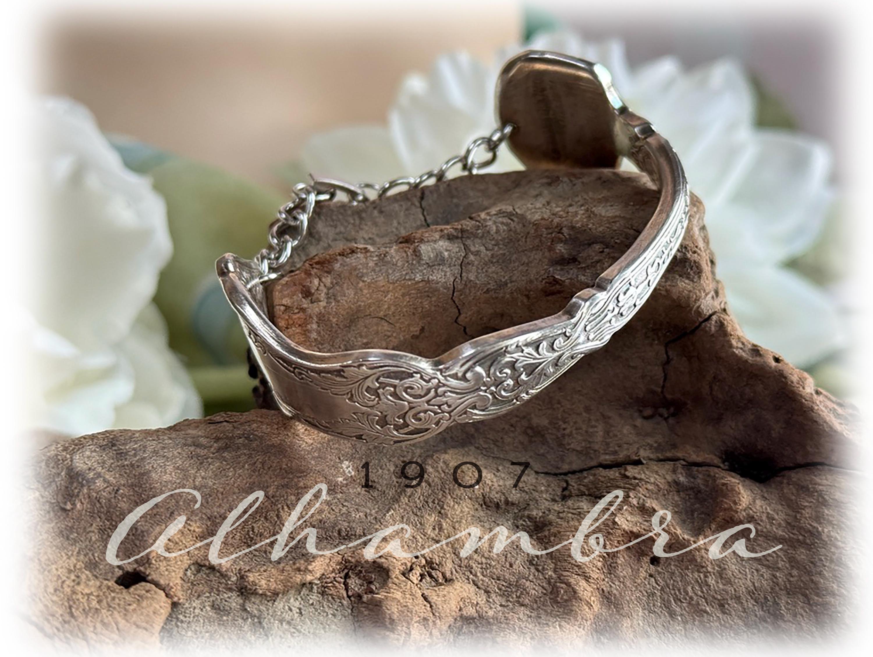 1907 Alhambra Fork Bracelet: Antique Cuff with Chain Closure