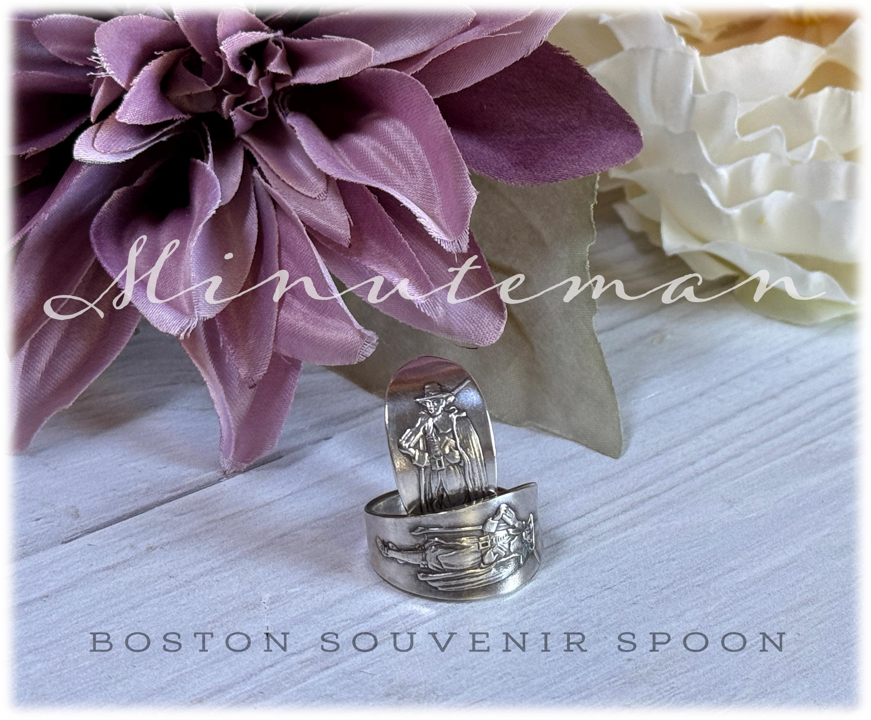 Vintage Minuteman Spoon Ring: Boston Souvenir, Size 7.5-10