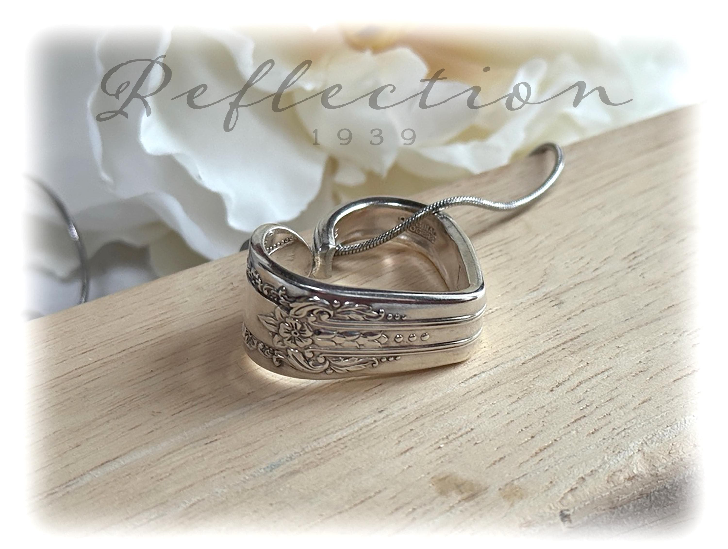 Vintage Floating Heart Silverplate Pendant, Reflection 1939, Spoon and Fork Jewelry, Love Gift
