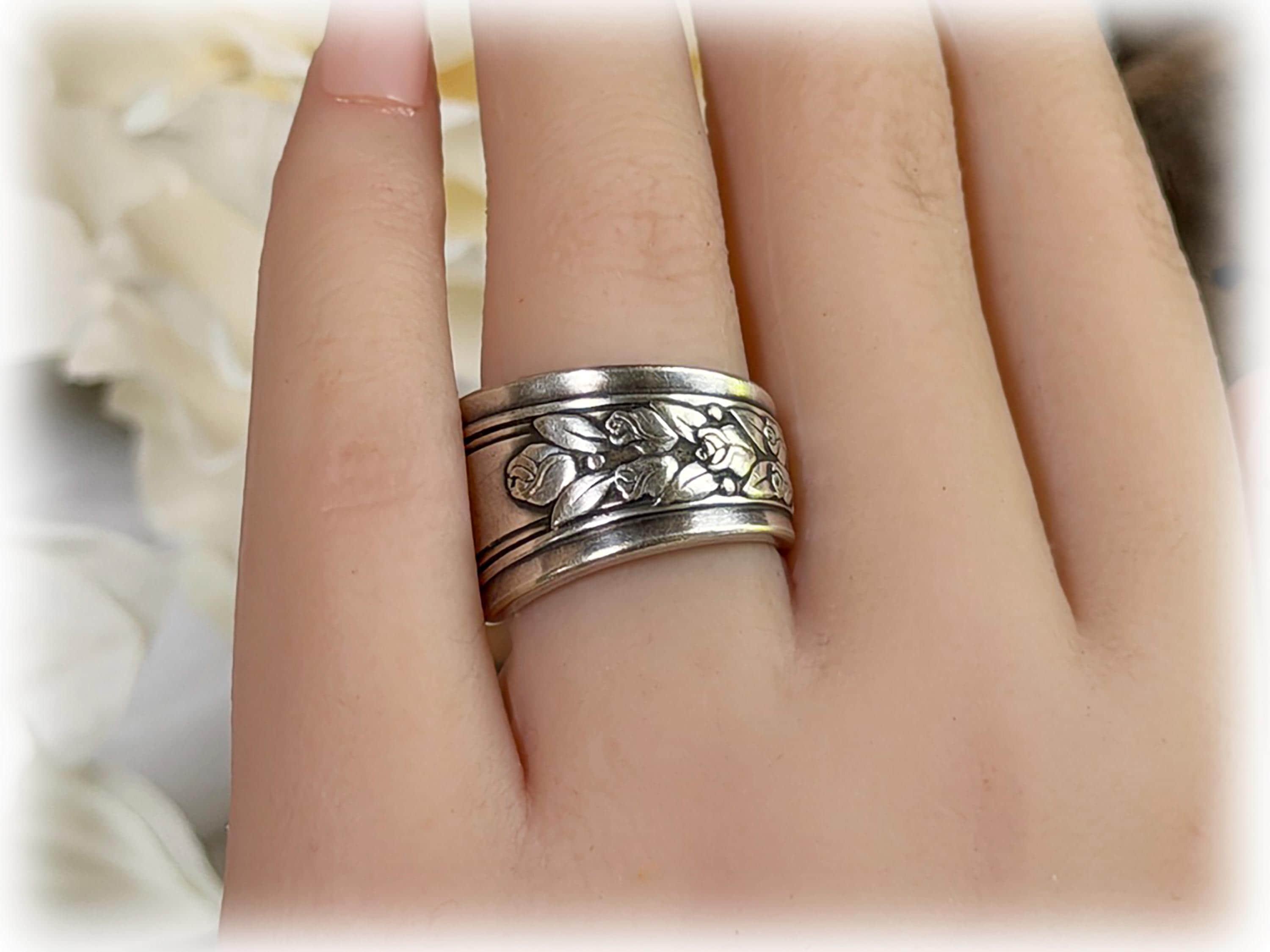 Silver Spoon Ring, ROSALIE Pattern, 1938, Upcycled Silverplate Spoon Jewelry, Roses