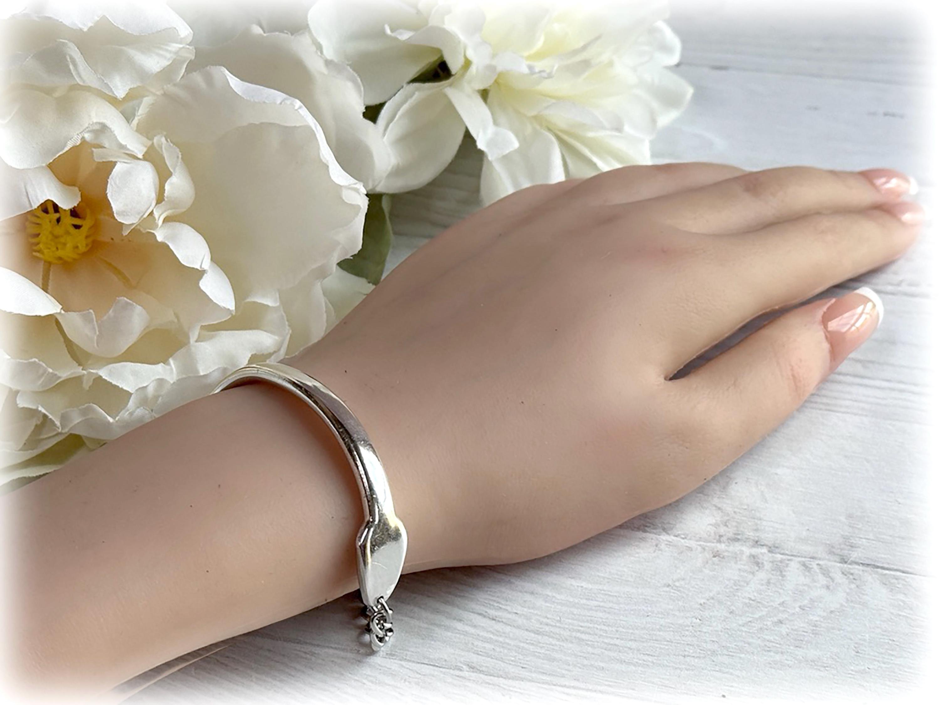 Arrow Spoon Cuff Bracelet AIM TRUE, Silverplate Fiddle Neck Spoon, Minimalist