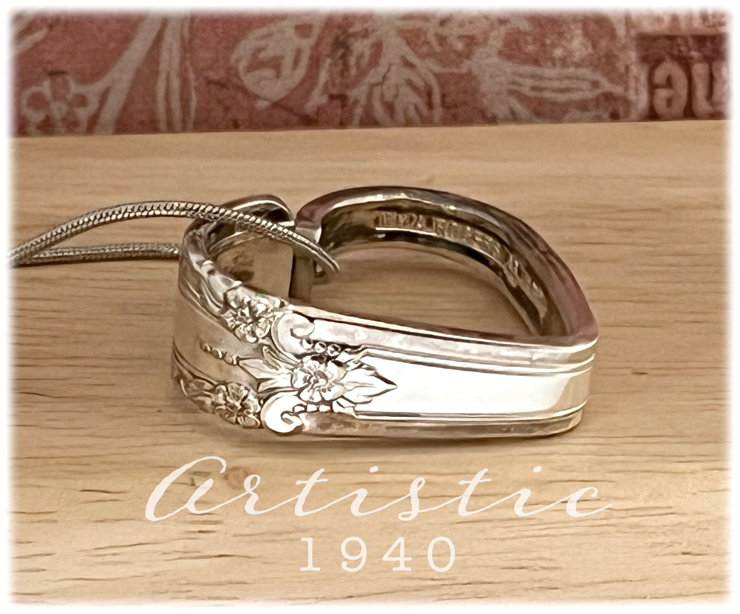 Vintage 1940 Artistic Silverplate Heart Pendant, Serpent Chain
