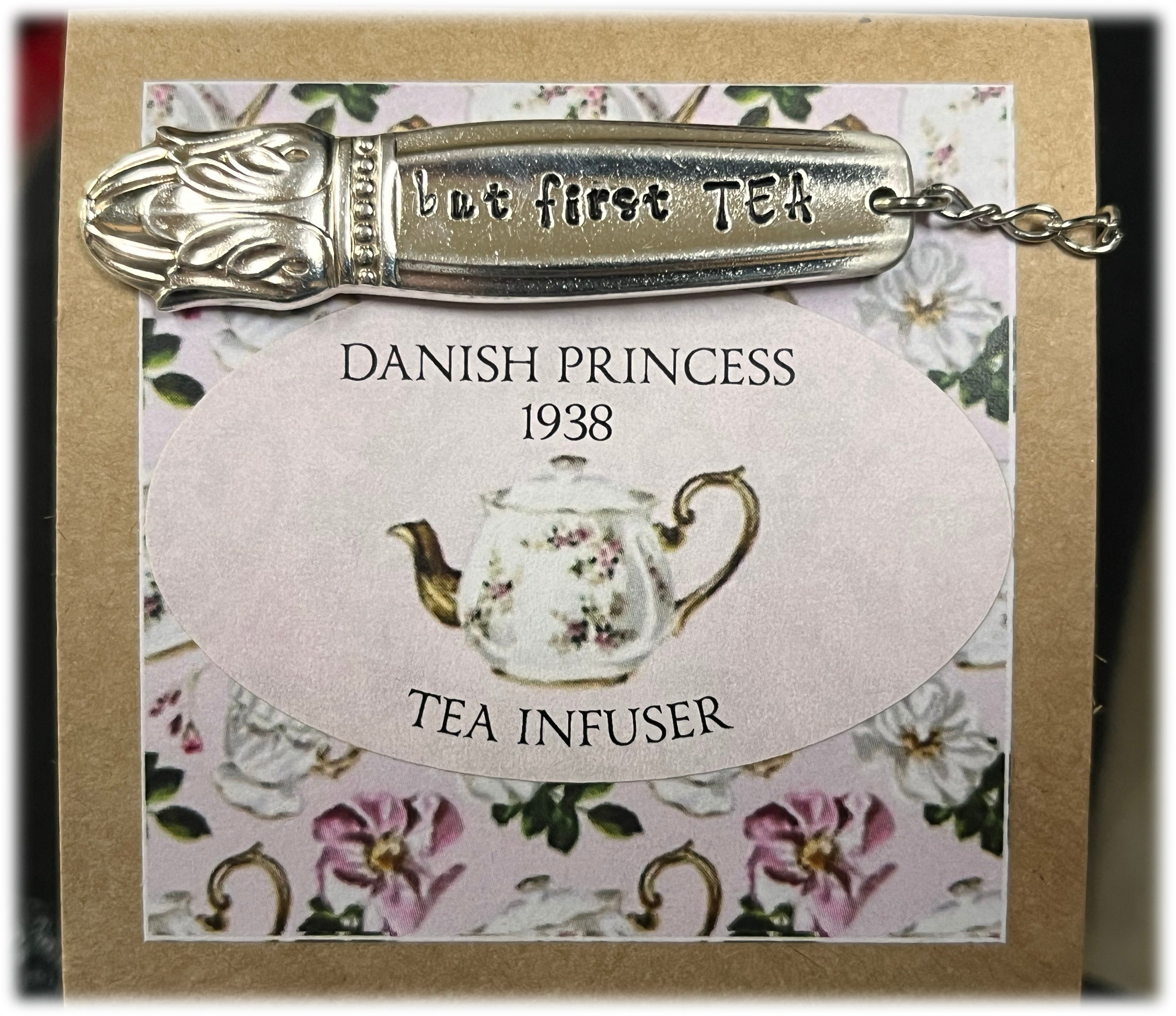 Stamped Tea Ball Infuser: Vintage Danish Princess Silverplate Spoon