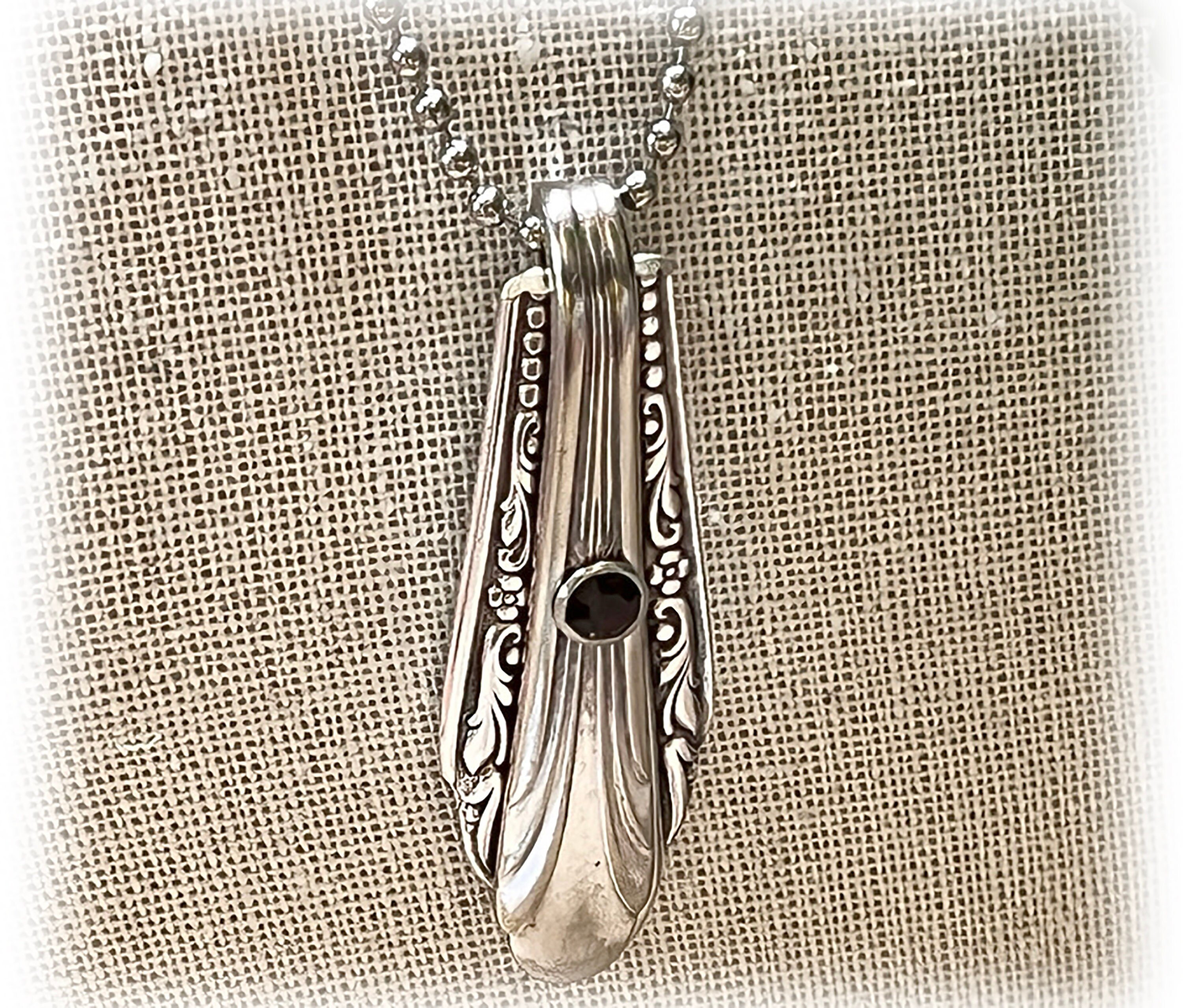 Repurposed 1930s Art Deco Flatware Pendant: Amethyst Crystal Rivet
