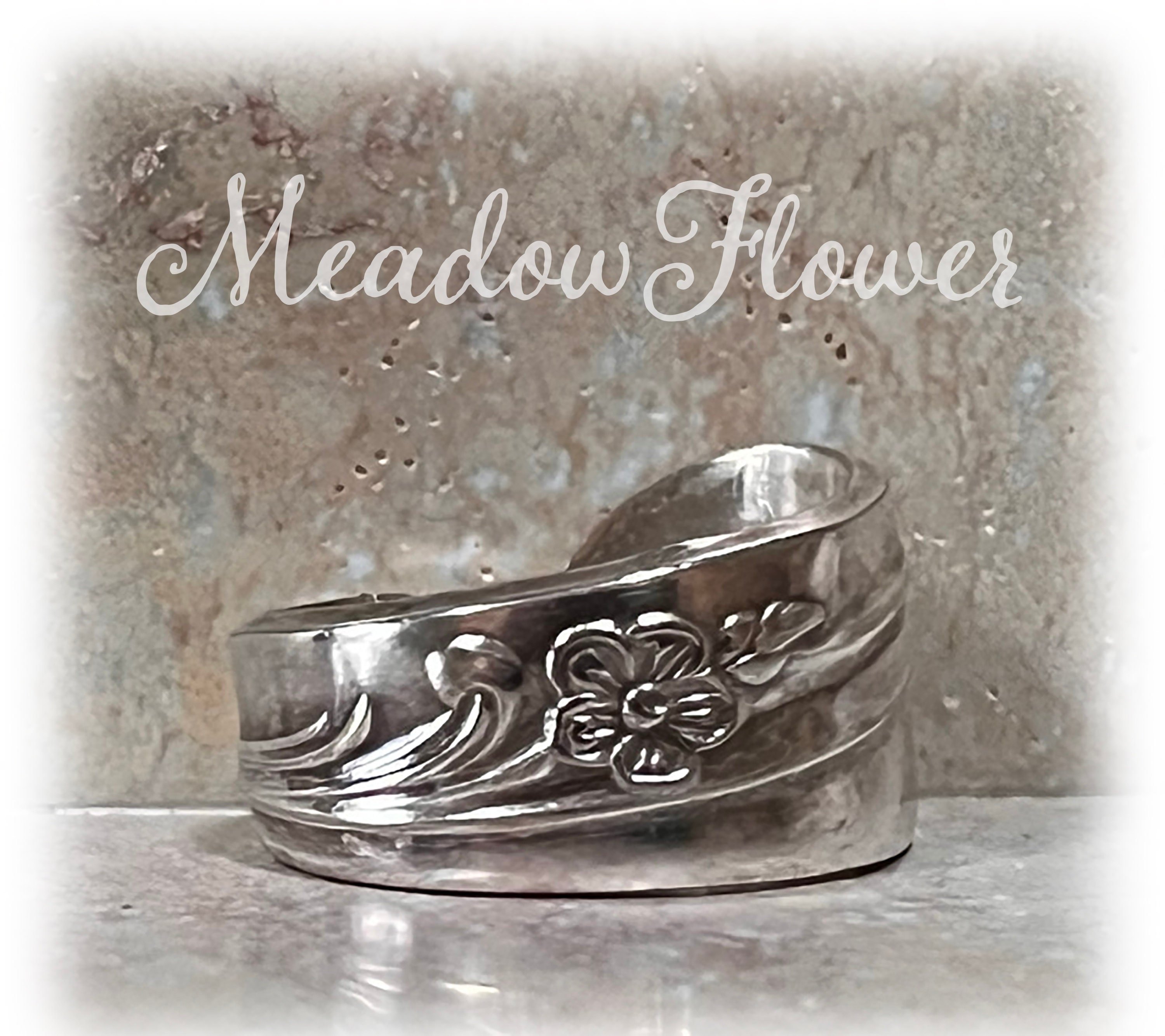Upcycled Silverplate Spoon Ring: Meadow Flower Band, Size 7