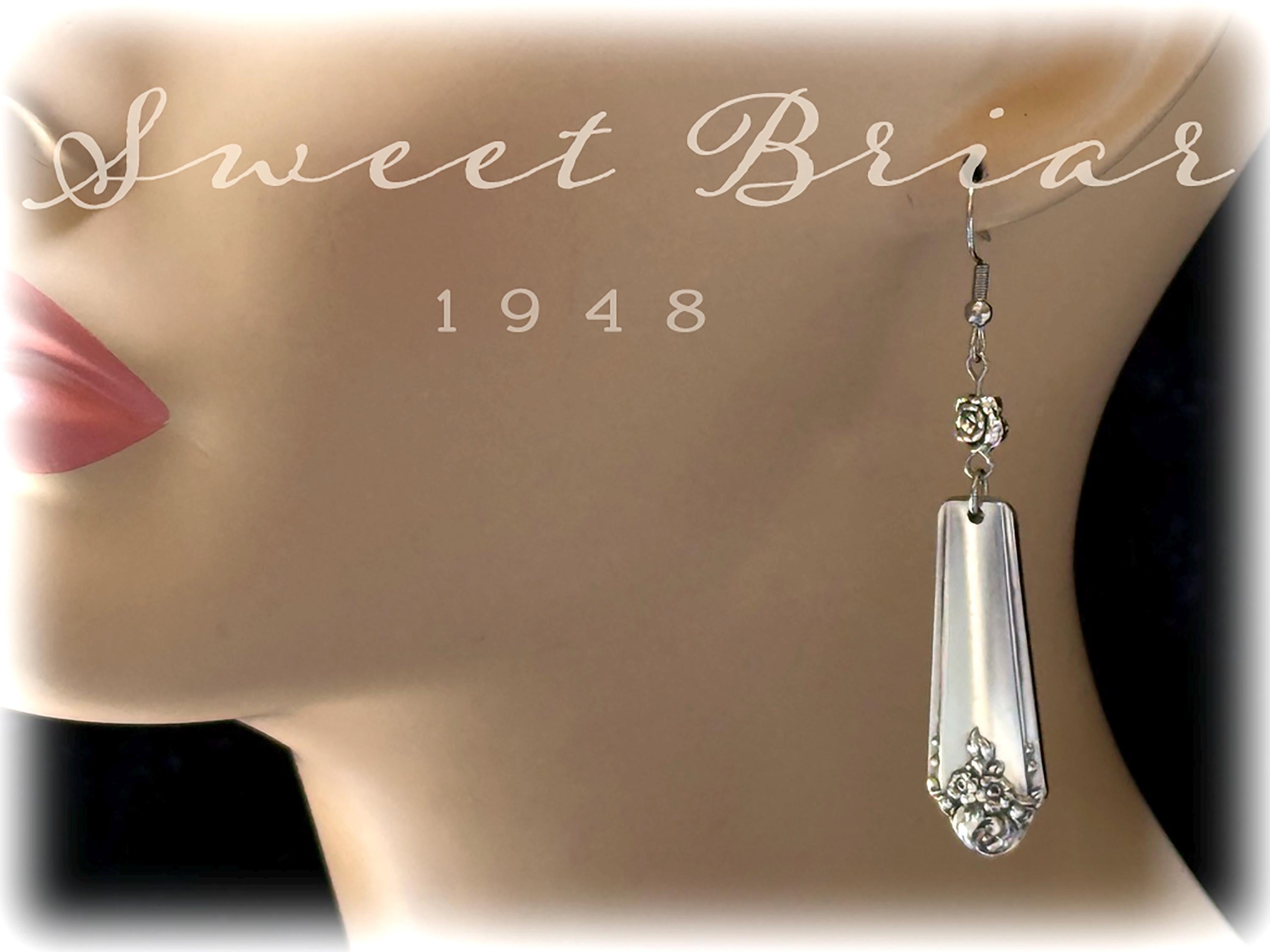 Upcycled Spoon Earrings: Oneida Sweet Briar Silverplate Floral Drops