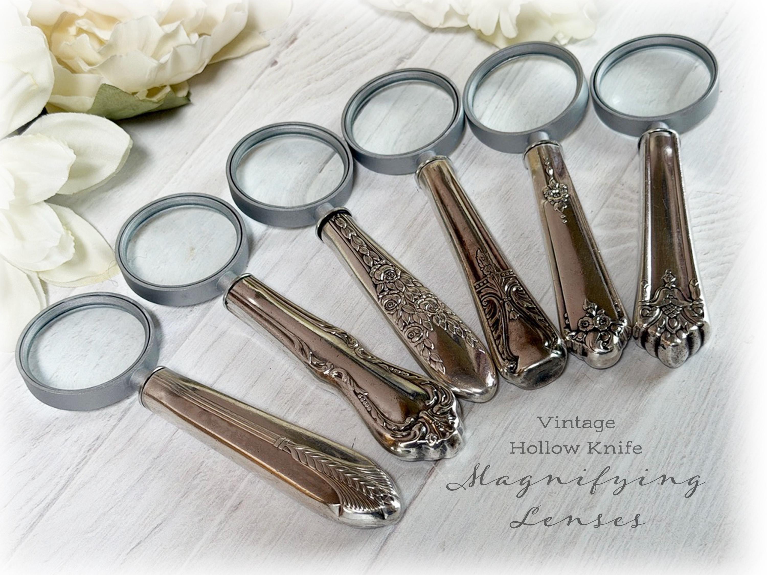 Magnifying Glass made from Vintage Silverplate Knife Handle, Choice of Patterns