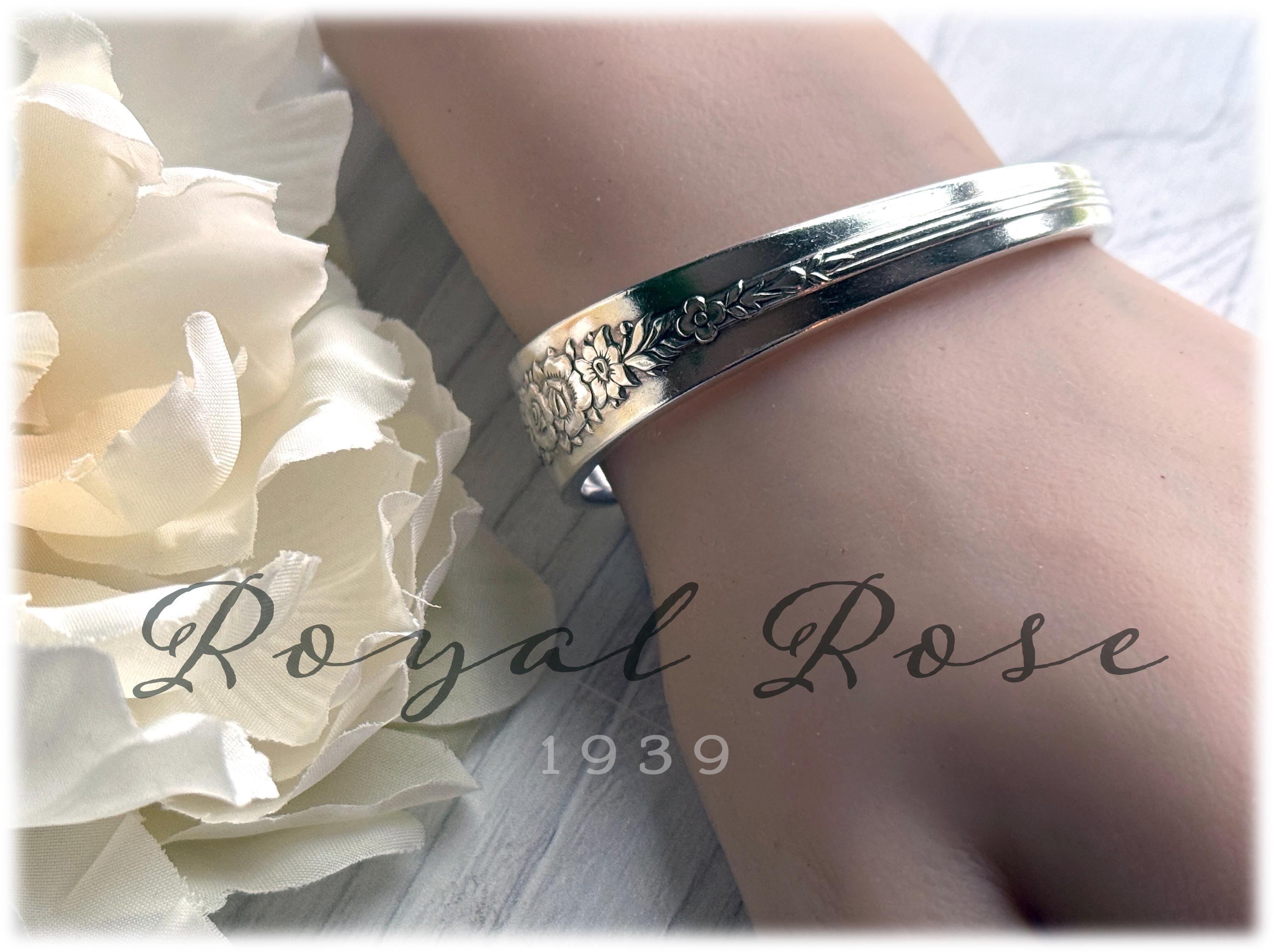 1939 Royal Rose Spoon Cuff Bracelet, Silverplate Flatware Jewelry, Art Deco Design