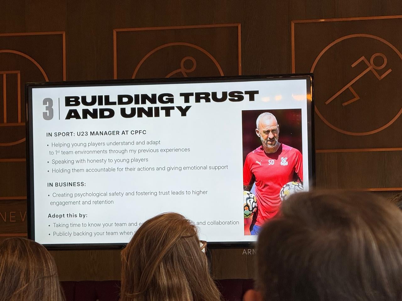 A leadership talk on trust and unity at a Football Business Club event