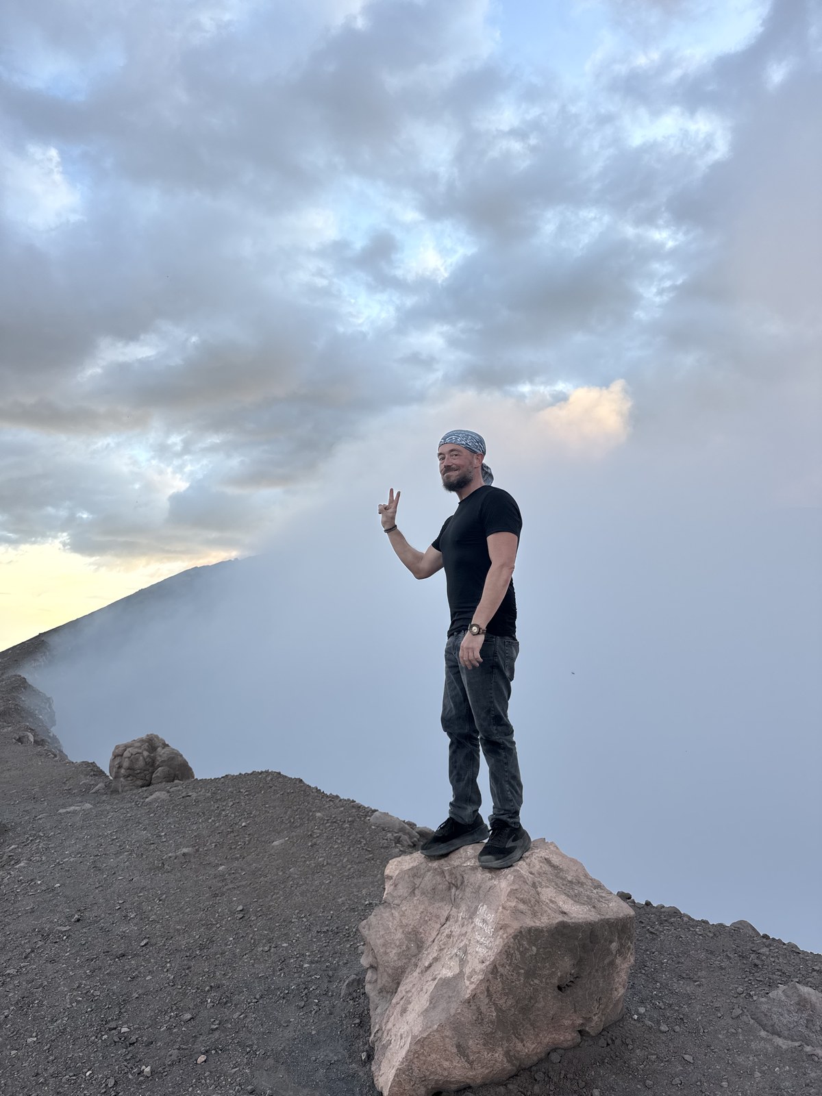 The traveler behind Fake Travel News at a volcanic crater in Nicaragua.