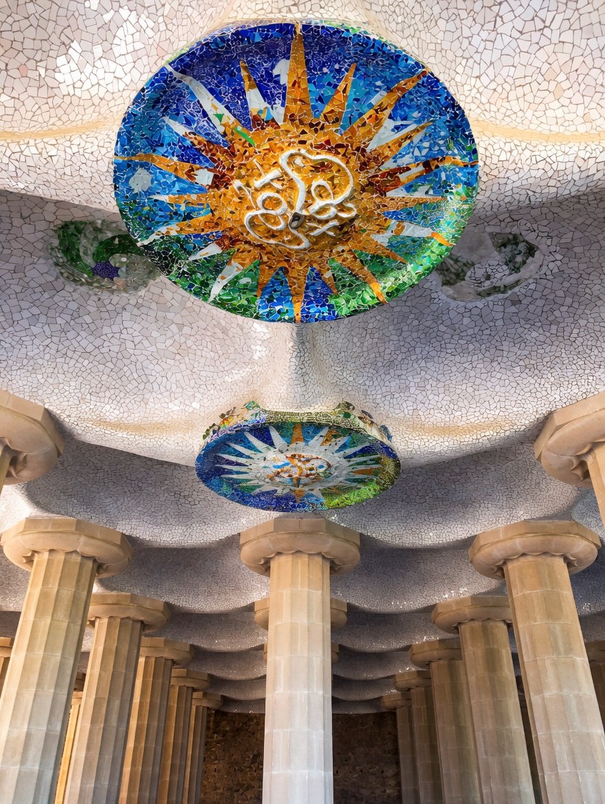 Gaudí mosaic detail at Park Güell in Barcelona