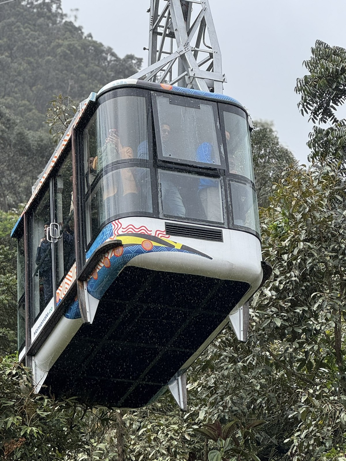 Cable car descending Monserrate in Bogotá